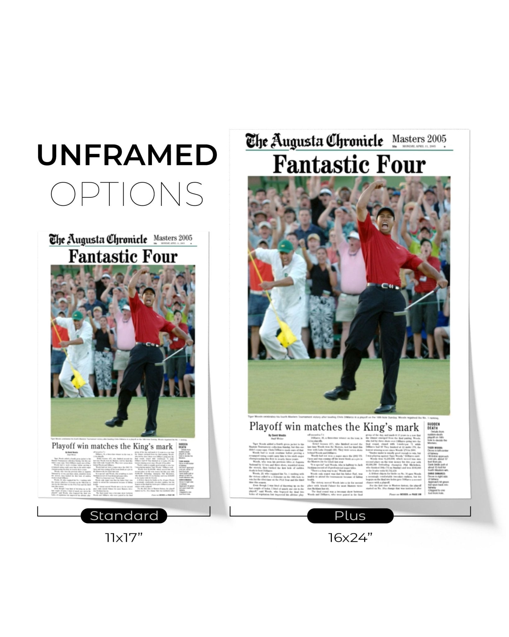 2005 Tiger Woods Masters Champion 'Fantastic Four' Framed Newspaper - TitleGameFrames.com