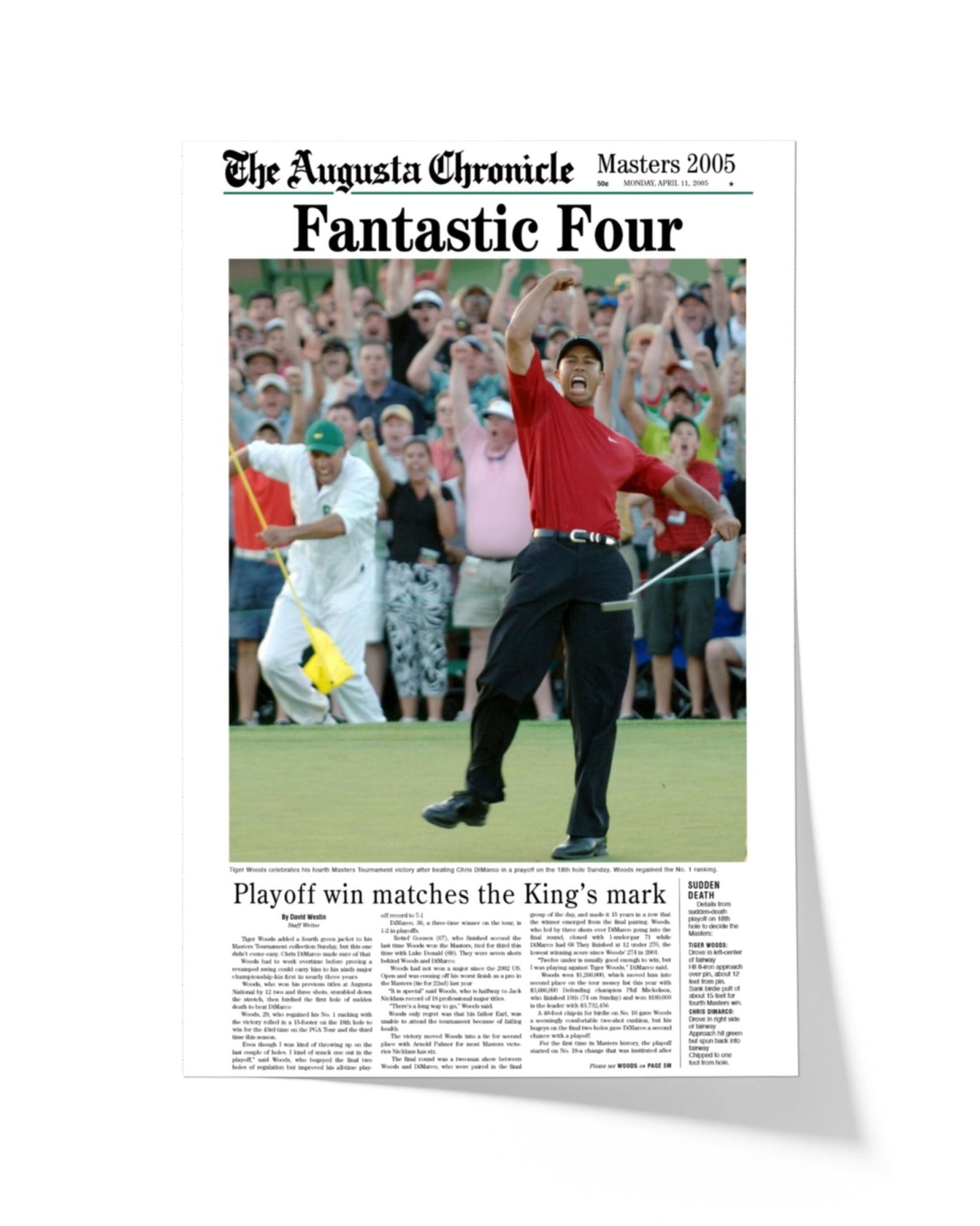 2005 Tiger Woods Masters Champion 'Fantastic Four' Framed Newspaper - TitleGameFrames.com