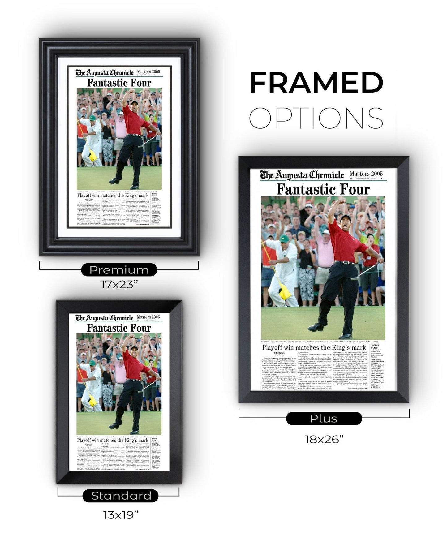 2005 Tiger Woods Masters Champion 'Fantastic Four' Framed Newspaper - TitleGameFrames.com