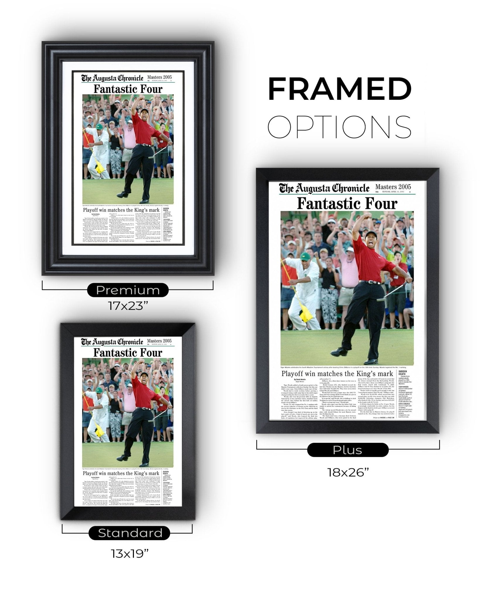 2005 Tiger Woods Masters Champion 'Fantastic Four' Framed Newspaper - TitleGameFrames.com