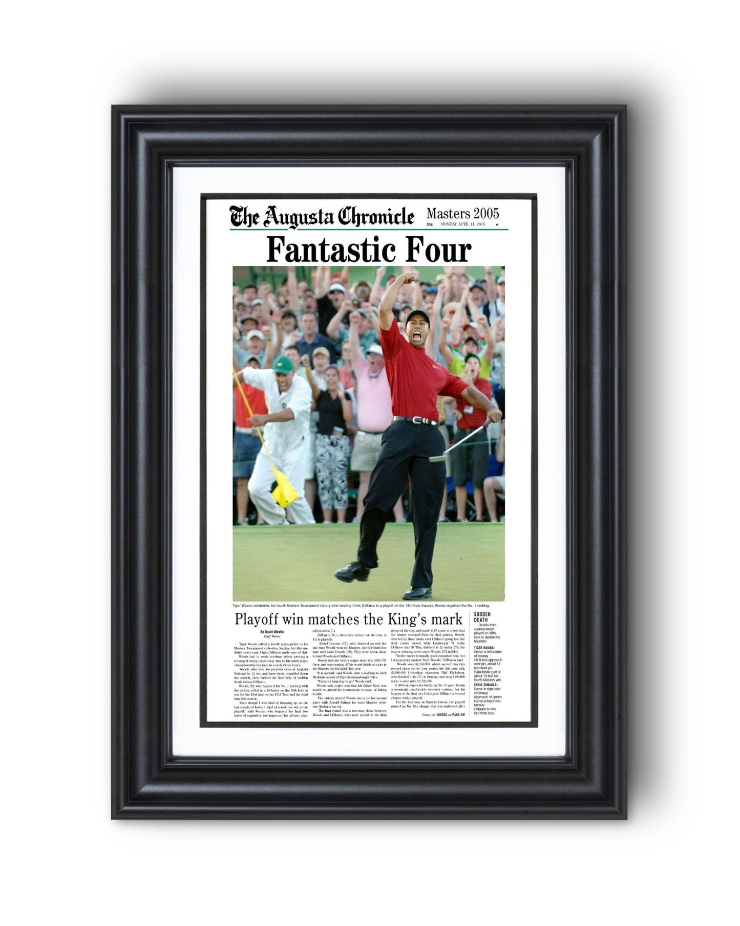 2005 Tiger Woods Masters Champion 'Fantastic Four' Framed Newspaper - TitleGameFrames.com