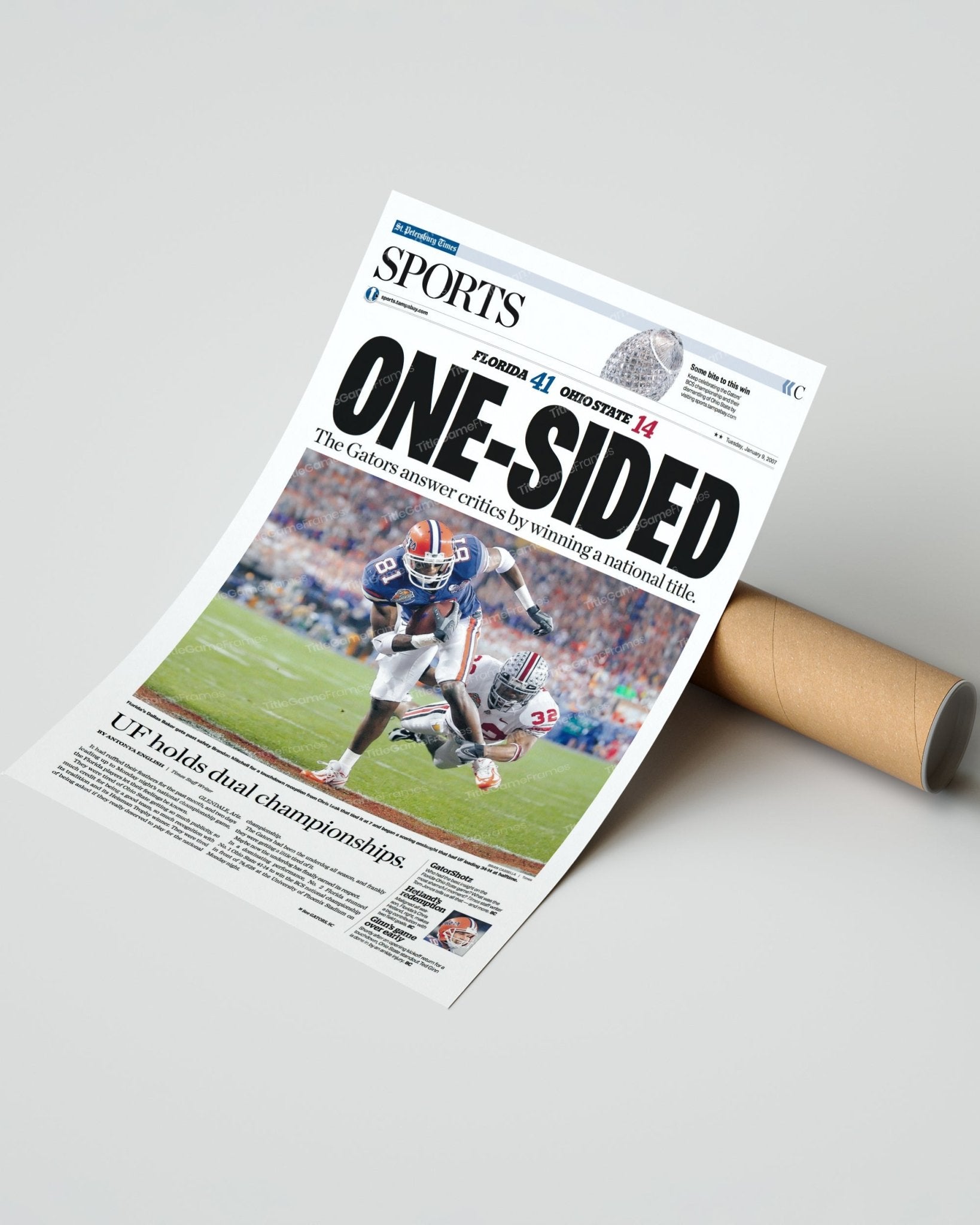 2006 Florida Gators College Football Champions 'One Sided' Framed Newspaper - TitleGameFrames.com