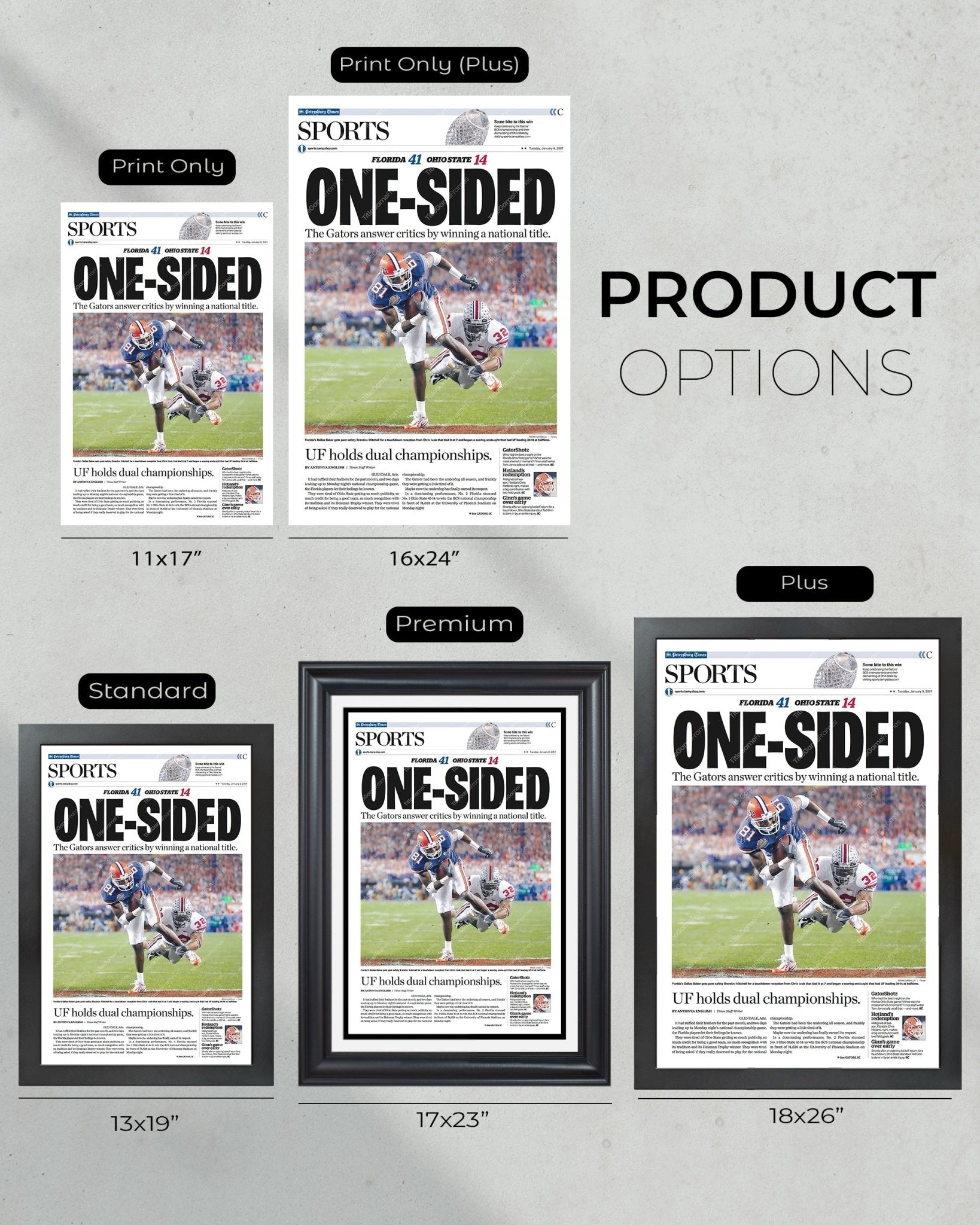 2006 Florida Gators College Football Champions 'One Sided' Framed Newspaper - TitleGameFrames.com