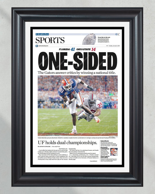 2006 Florida Gators College Football Champions 'One Sided' Framed Newspaper - TitleGameFrames.com