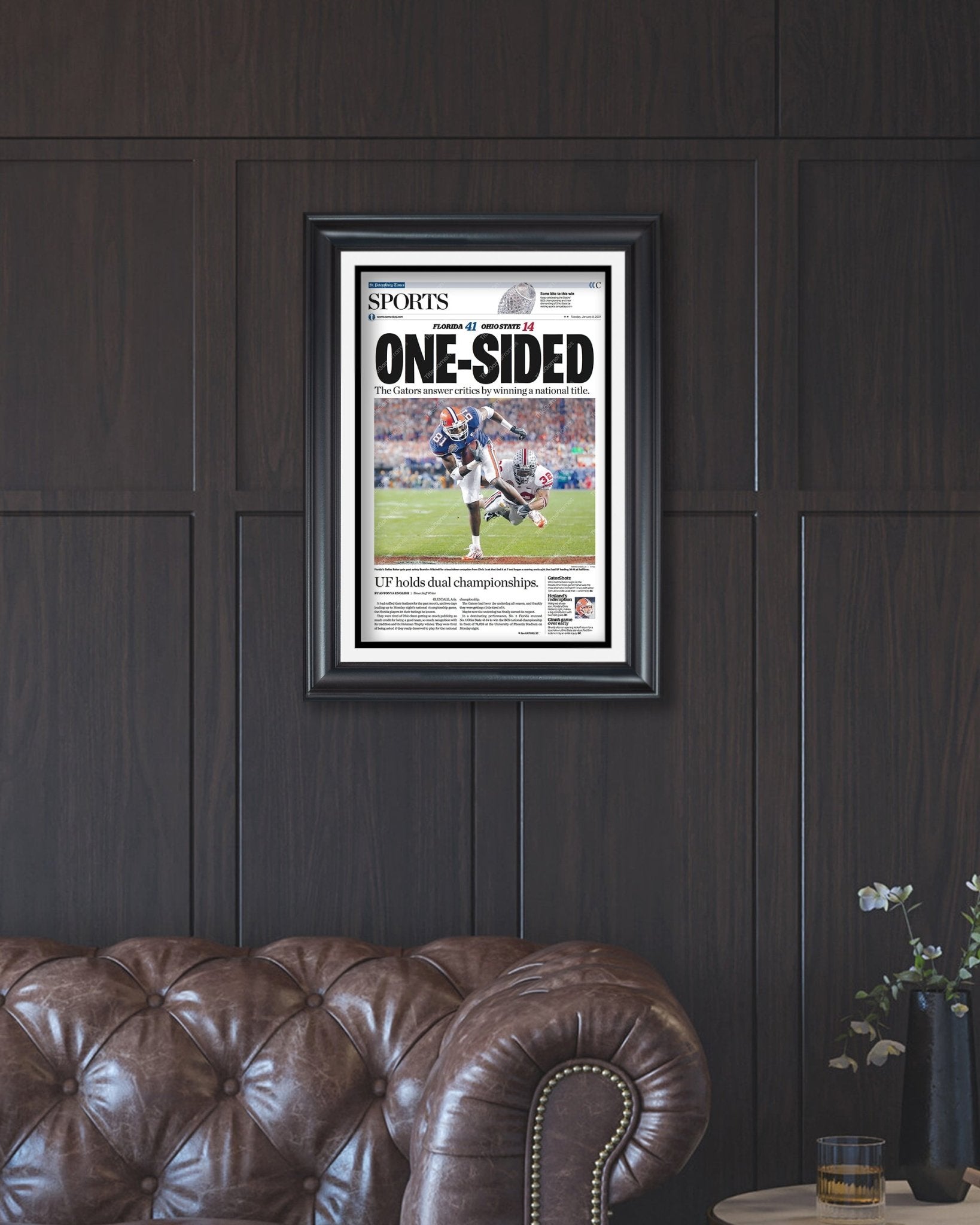 2006 Florida Gators College Football Champions 'One Sided' Framed Newspaper - TitleGameFrames.com