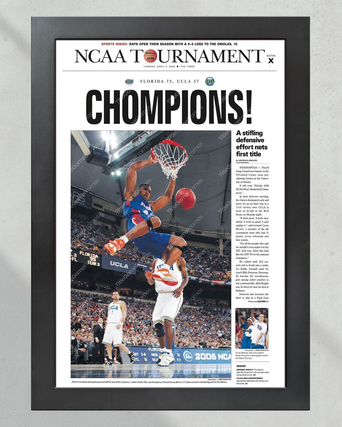 2006 Florida Gators NCAA Basketball 'CHAMPIONS! Framed Newspaper - TitleGameFrames.com