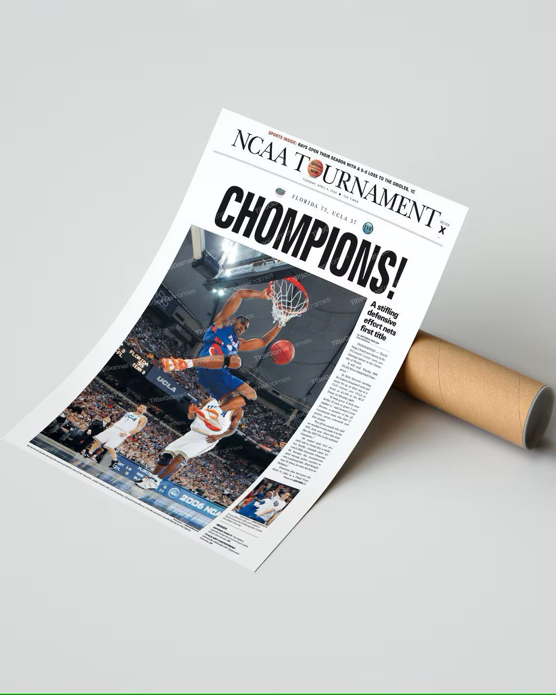 2006 Florida Gators NCAA Basketball 'CHAMPIONS! Framed Newspaper - TitleGameFrames.com