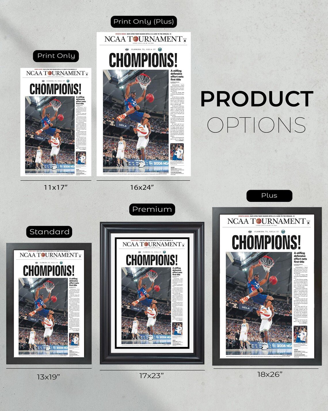 2006 Florida Gators NCAA Basketball 'CHAMPIONS! Framed Newspaper - TitleGameFrames.com