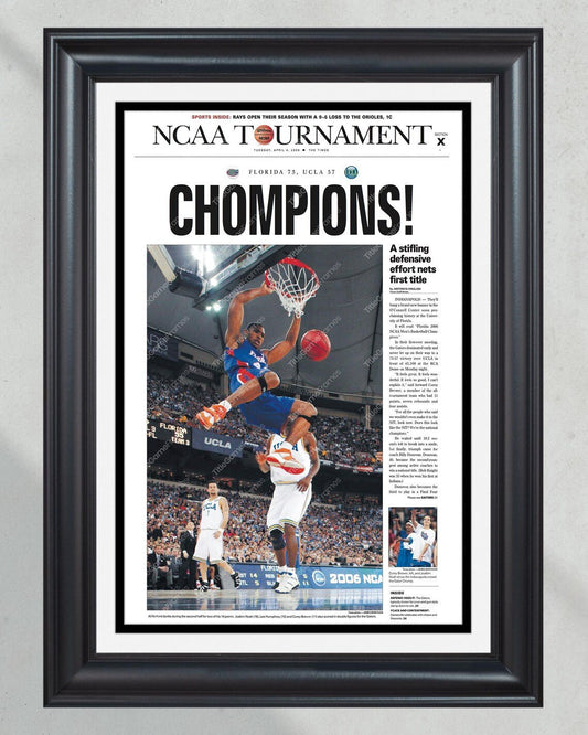 2006 Florida Gators NCAA Basketball 'CHAMPIONS! Framed Newspaper - TitleGameFrames.com