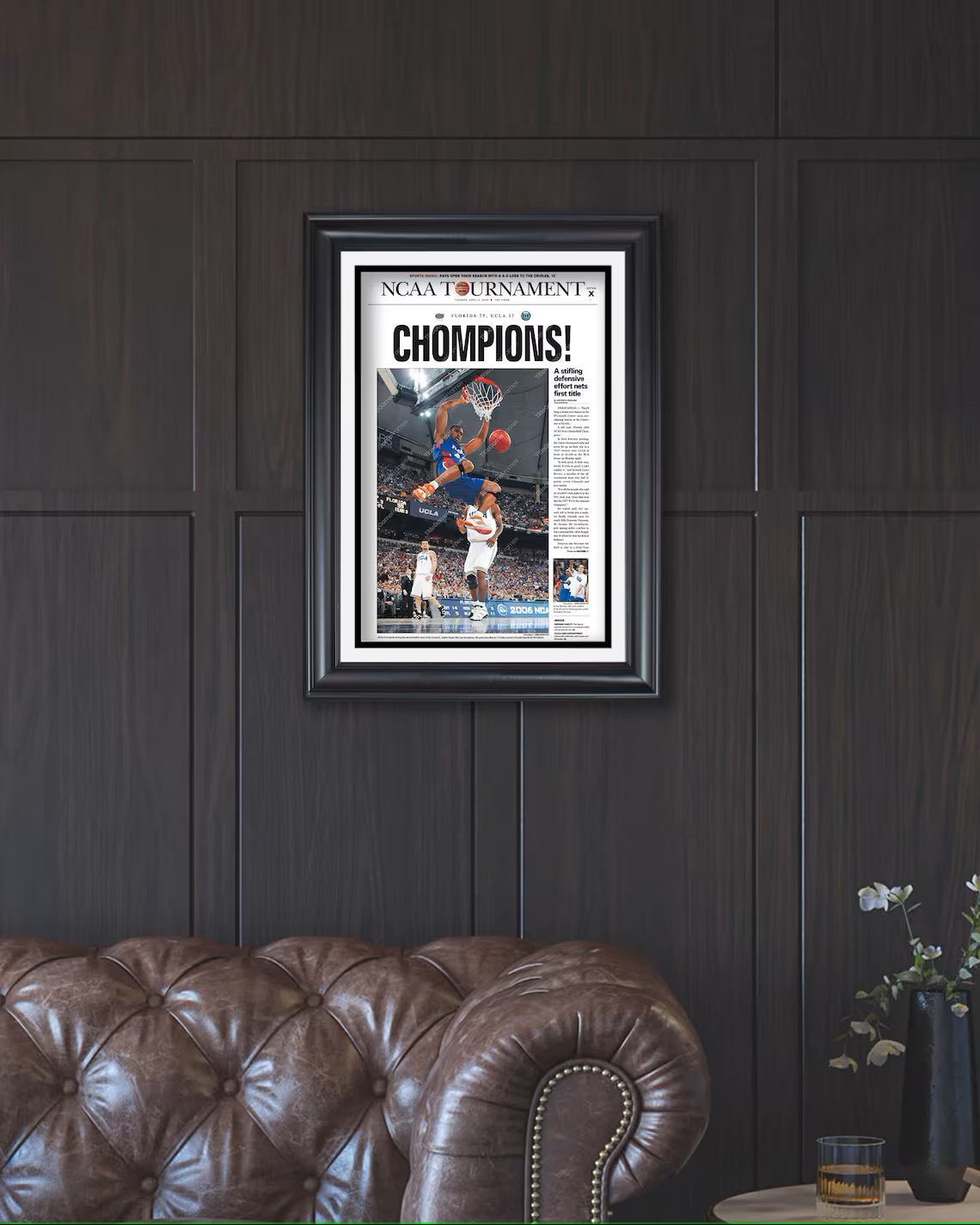 2006 Florida Gators NCAA Basketball 'CHAMPIONS! Framed Newspaper - TitleGameFrames.com