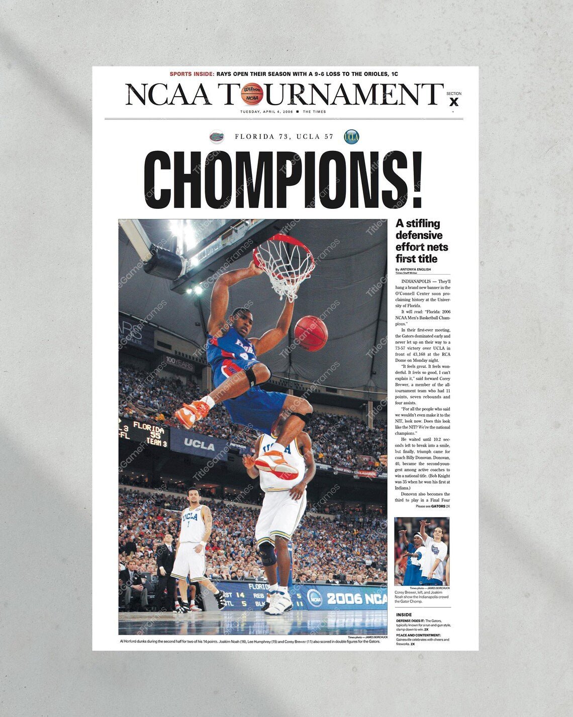 2006 Florida Gators NCAA Basketball 'CHAMPIONS! Framed Newspaper - TitleGameFrames.com