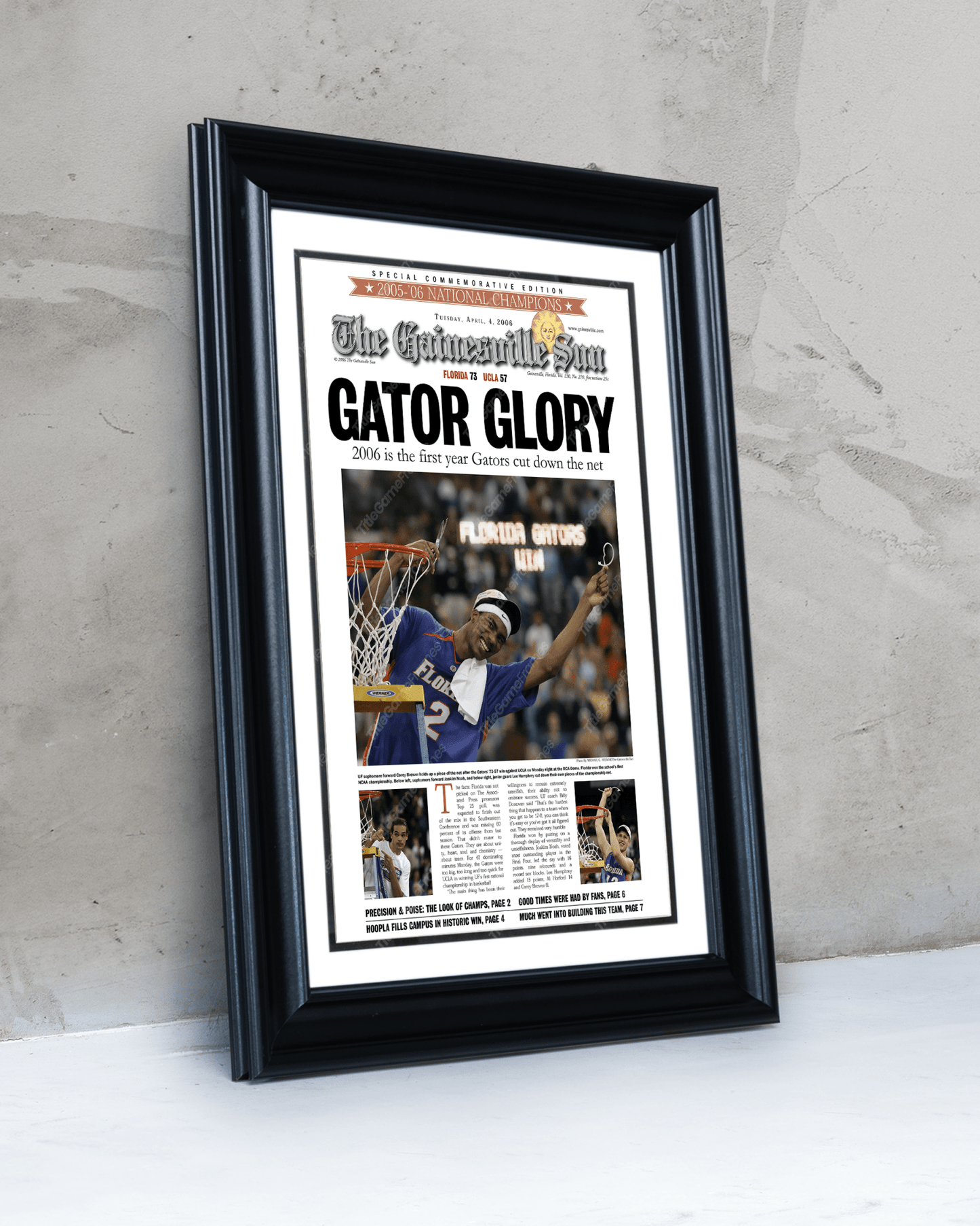 2006 Florida Gators NCAA Basketball Champions 'GATOR GLORY' Framed Newspaper - TitleGameFrames.com