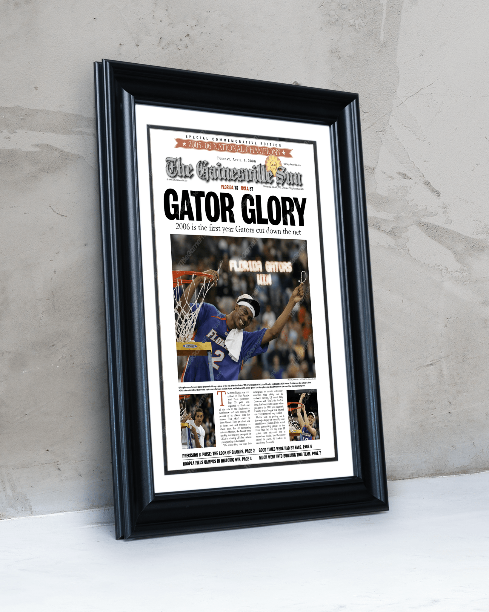 2006 Florida Gators NCAA Basketball Champions 'GATOR GLORY' Framed Newspaper - TitleGameFrames.com