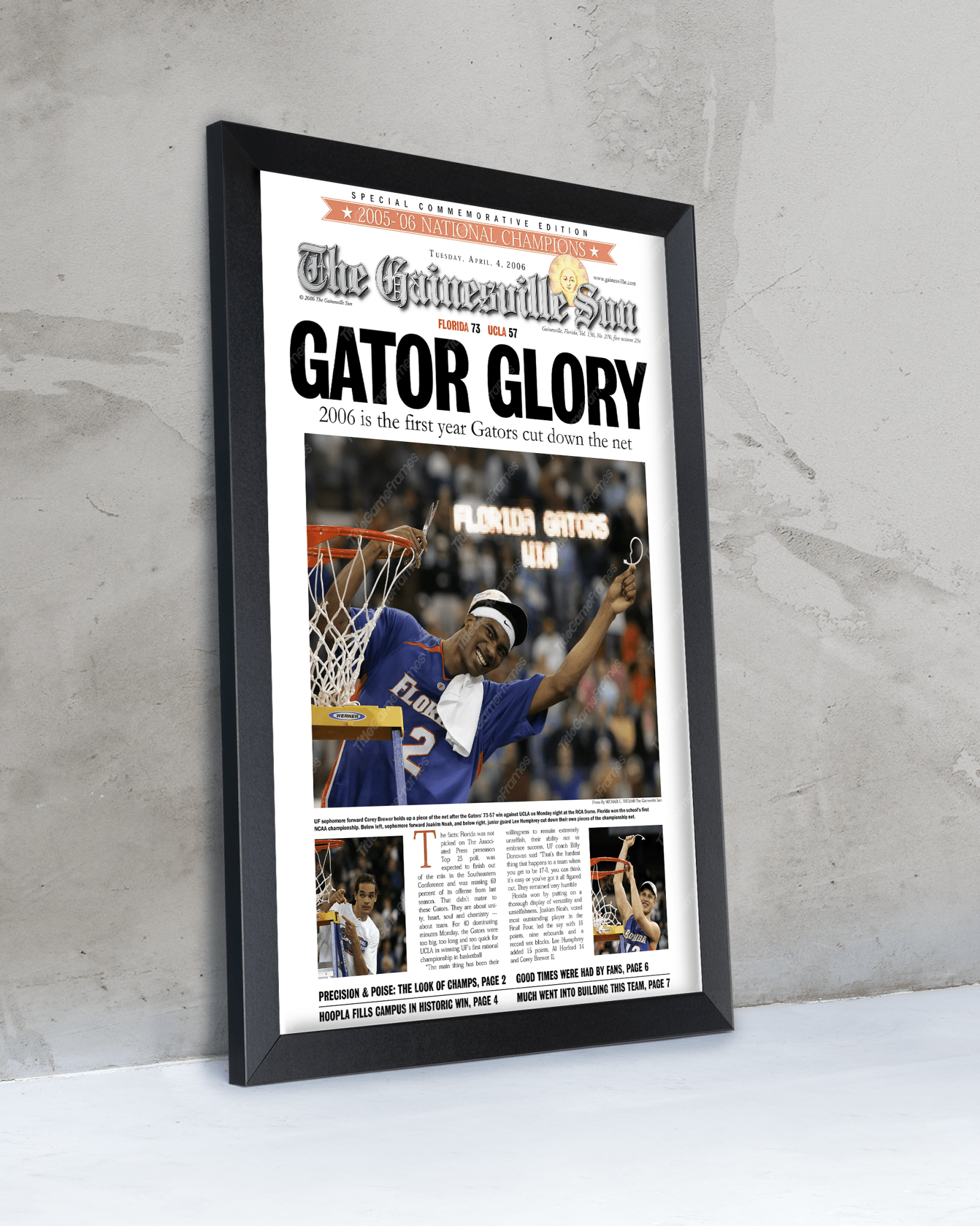 2006 Florida Gators NCAA Basketball Champions 'GATOR GLORY' Framed Newspaper - TitleGameFrames.com