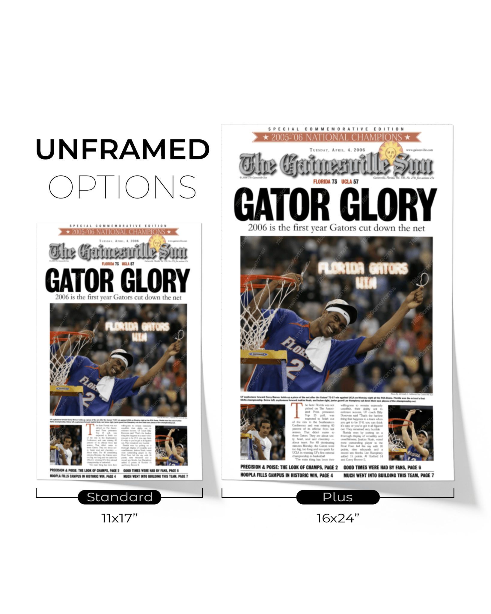 2006 Florida Gators NCAA Basketball Champions 'GATOR GLORY' Framed Newspaper - TitleGameFrames.com
