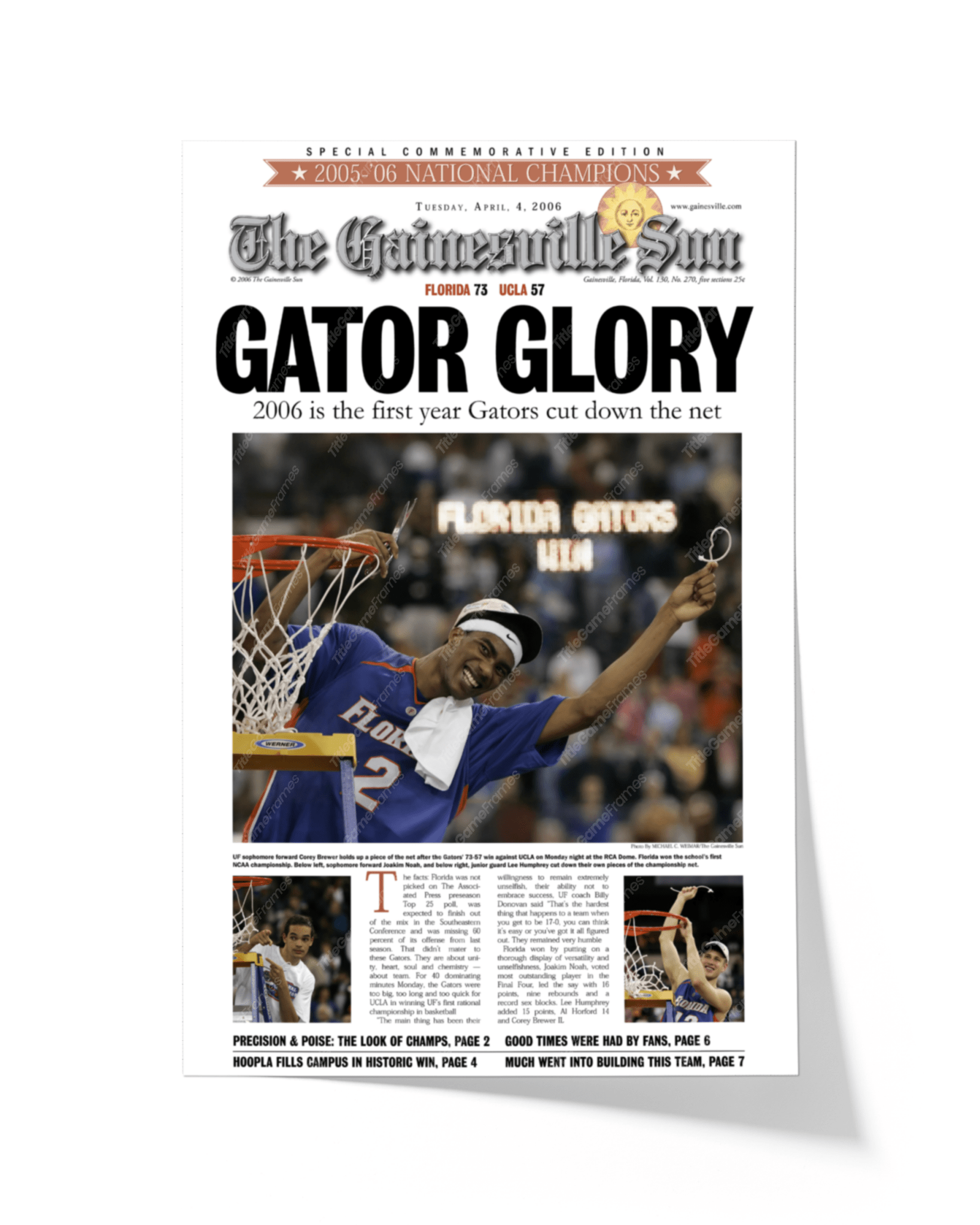 2006 Florida Gators NCAA Basketball Champions 'GATOR GLORY' Framed Newspaper - TitleGameFrames.com