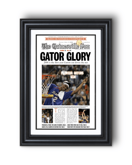2006 Florida Gators NCAA Basketball Champions 'GATOR GLORY' Framed Newspaper - TitleGameFrames.com