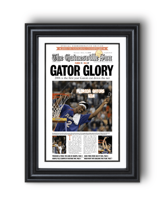 2006 Florida Gators NCAA Basketball Champions 'GATOR GLORY' Framed Newspaper - TitleGameFrames.com