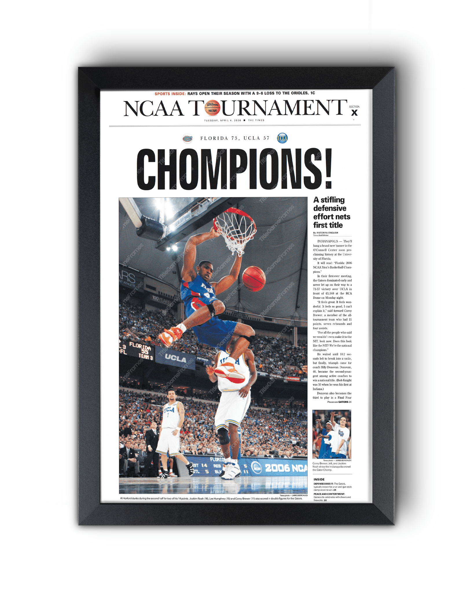 2006 Florida Gators NCAA College Basketball 'CHOMPIONS!' Framed Newspaper - TitleGameFrames.com