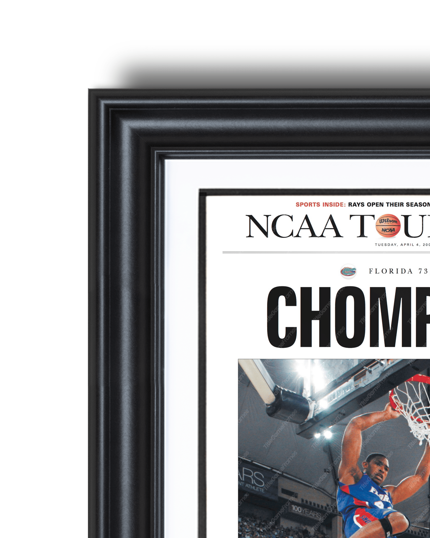 2006 Florida Gators NCAA College Basketball 'CHOMPIONS!' Framed Newspaper - TitleGameFrames.com