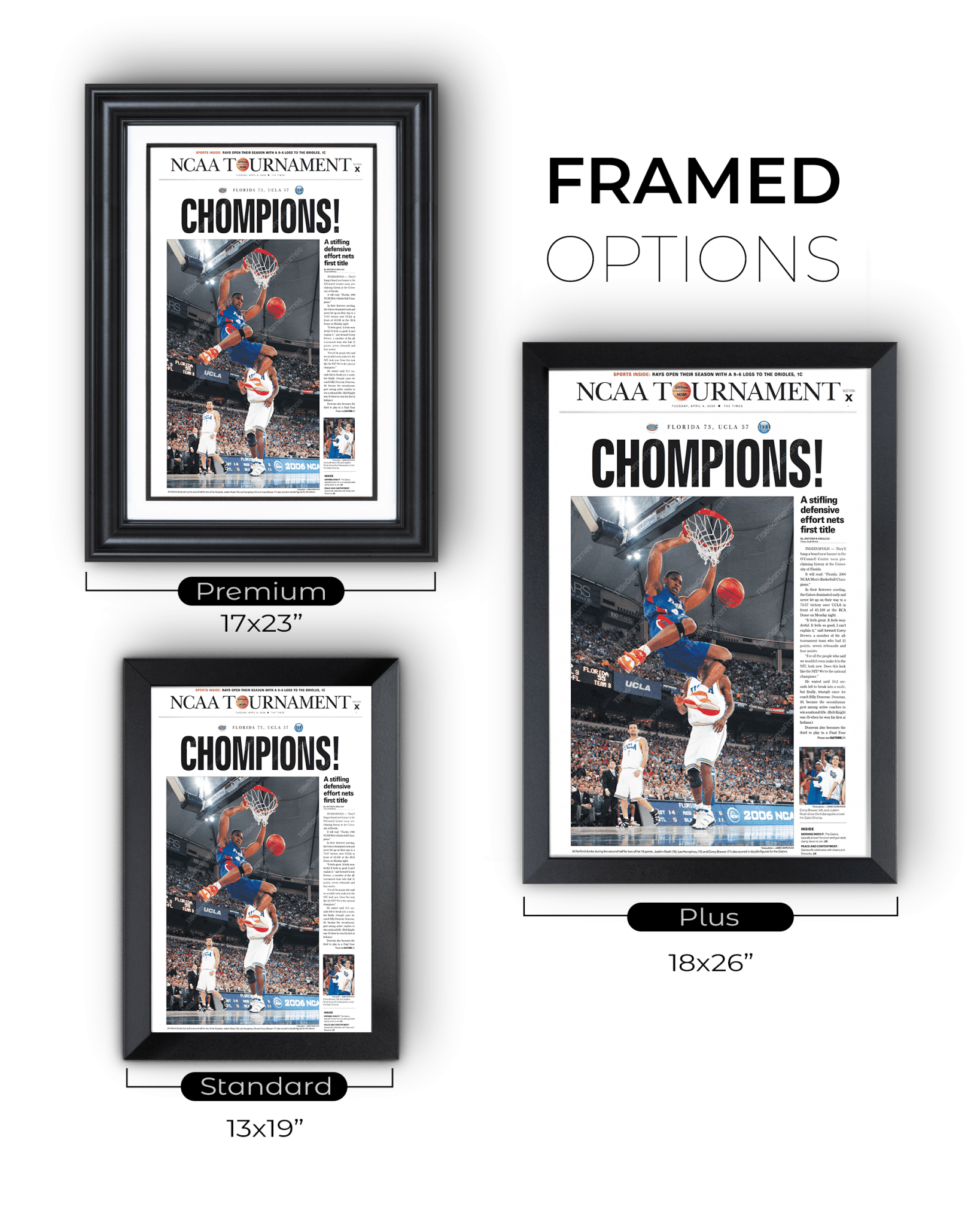 2006 Florida Gators NCAA College Basketball 'CHOMPIONS!' Framed Newspaper - TitleGameFrames.com