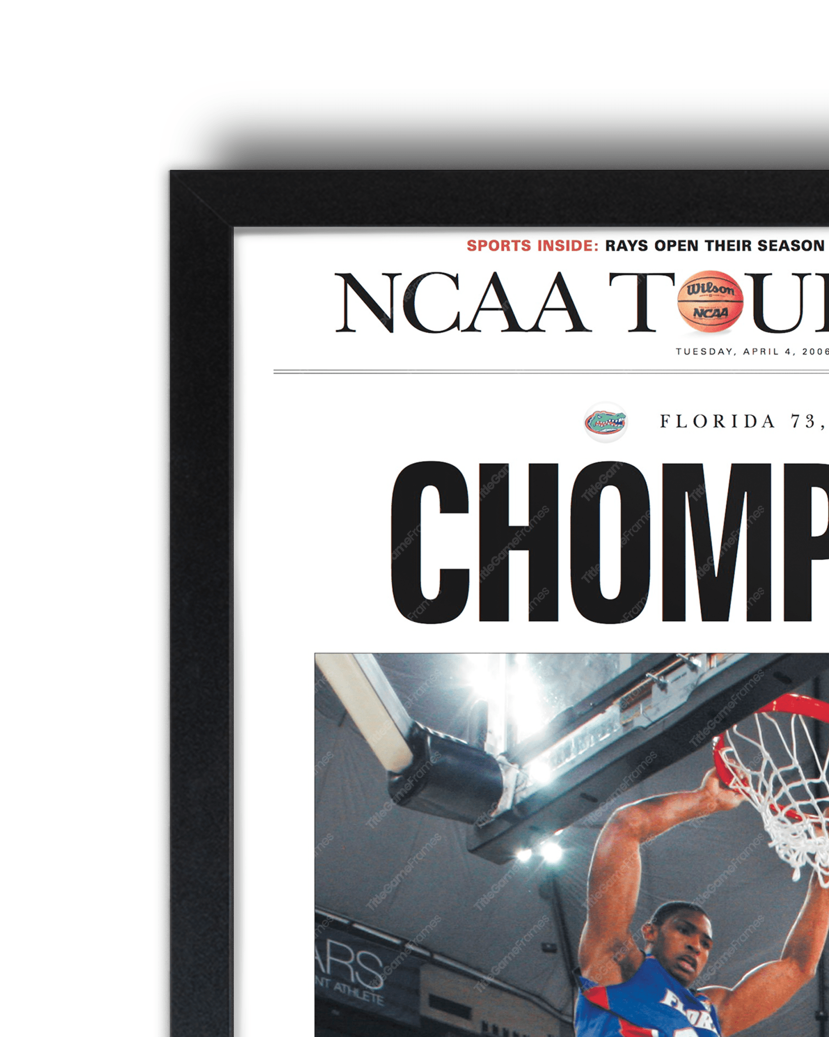 2006 Florida Gators NCAA College Basketball 'CHOMPIONS!' Framed Newspaper - TitleGameFrames.com