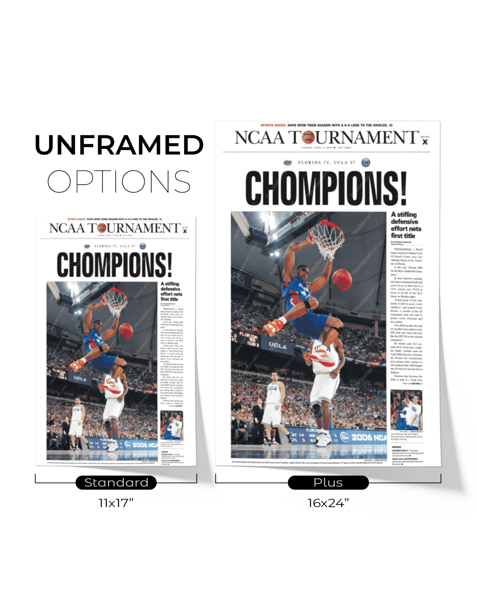 2006 Florida Gators NCAA College Basketball 'CHOMPIONS!' Framed Newspaper - TitleGameFrames.com