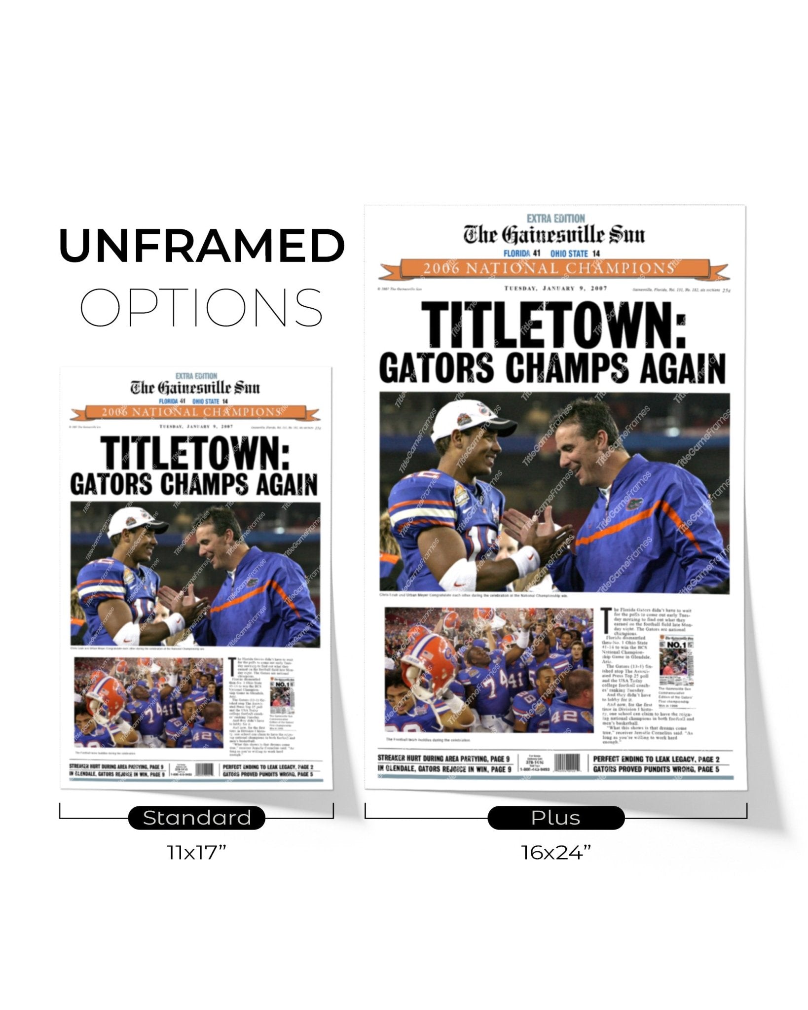 2006 Florida Gators NCAA College Football National Champions Framed Front Page Newspaper Print - Title Game Frames