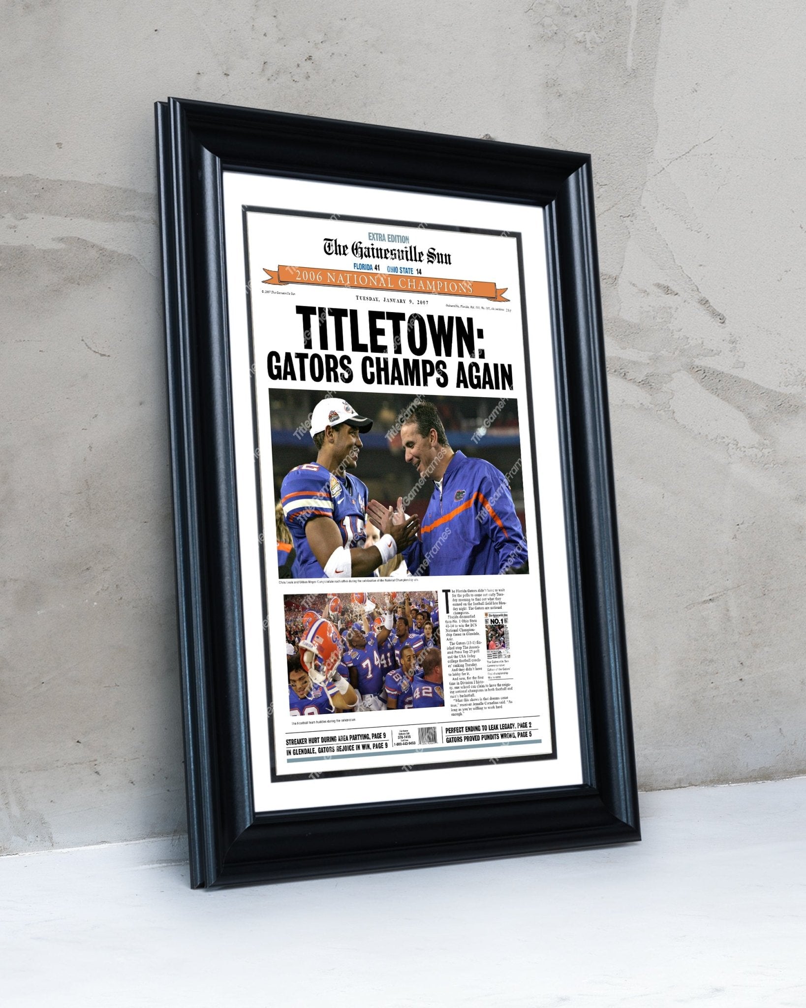 2006 Florida Gators NCAA College Football National Champions Framed Front Page Newspaper Print - Title Game Frames