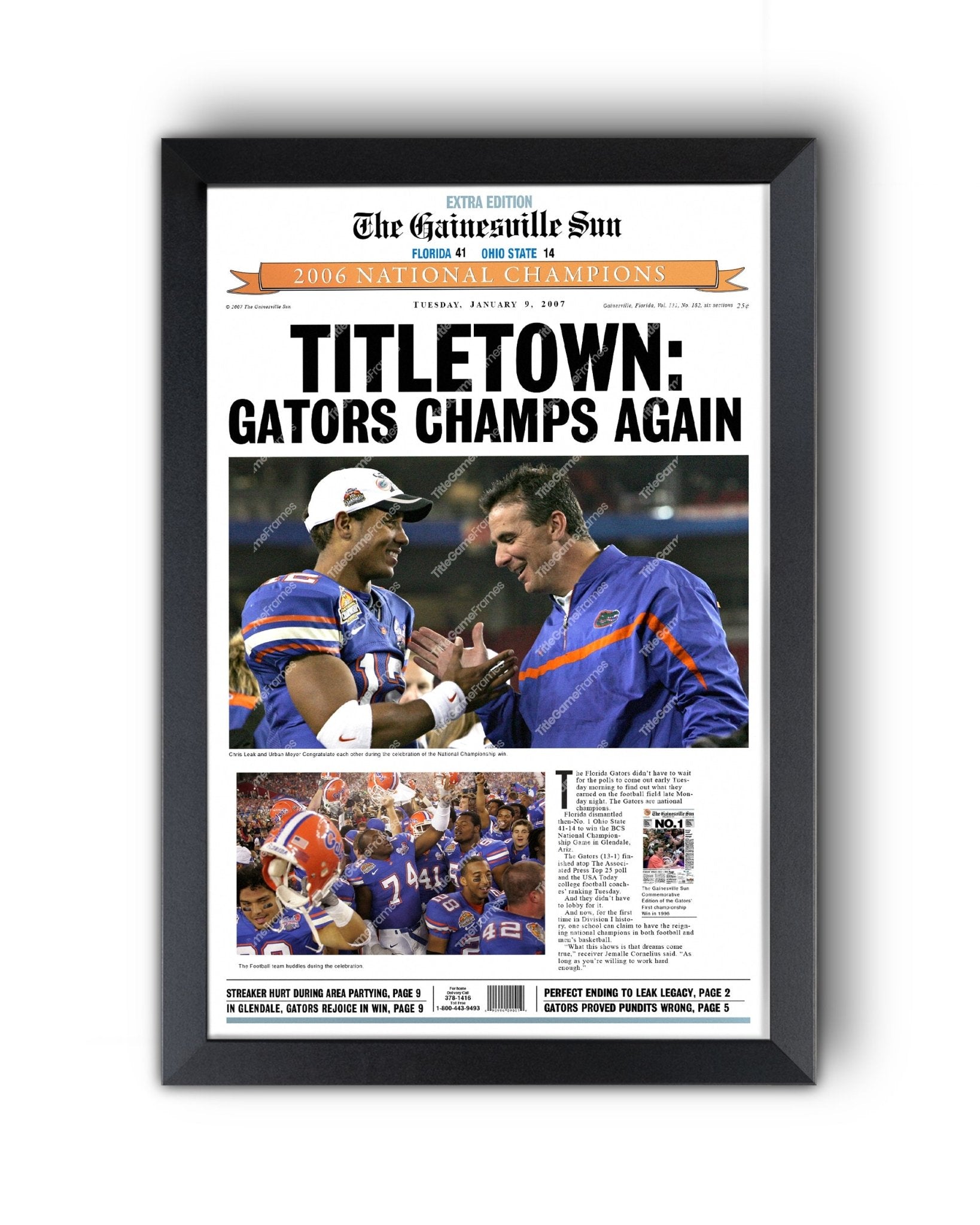 2006 Florida Gators NCAA College Football National Champions Framed Front Page Newspaper Print - Title Game Frames