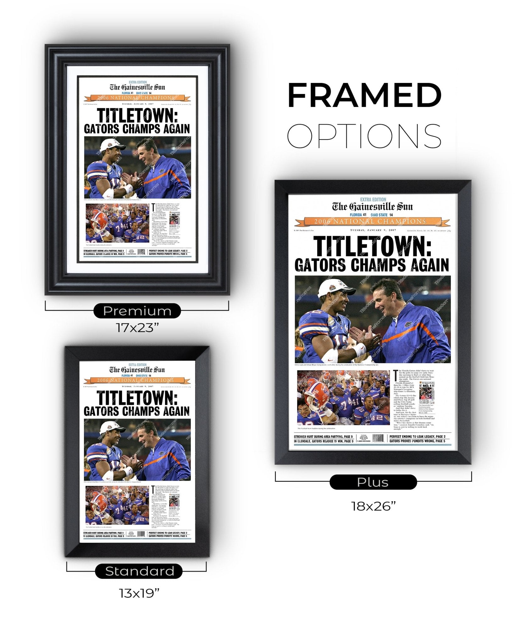 2006 Florida Gators NCAA College Football National Champions Framed Front Page Newspaper Print - Title Game Frames