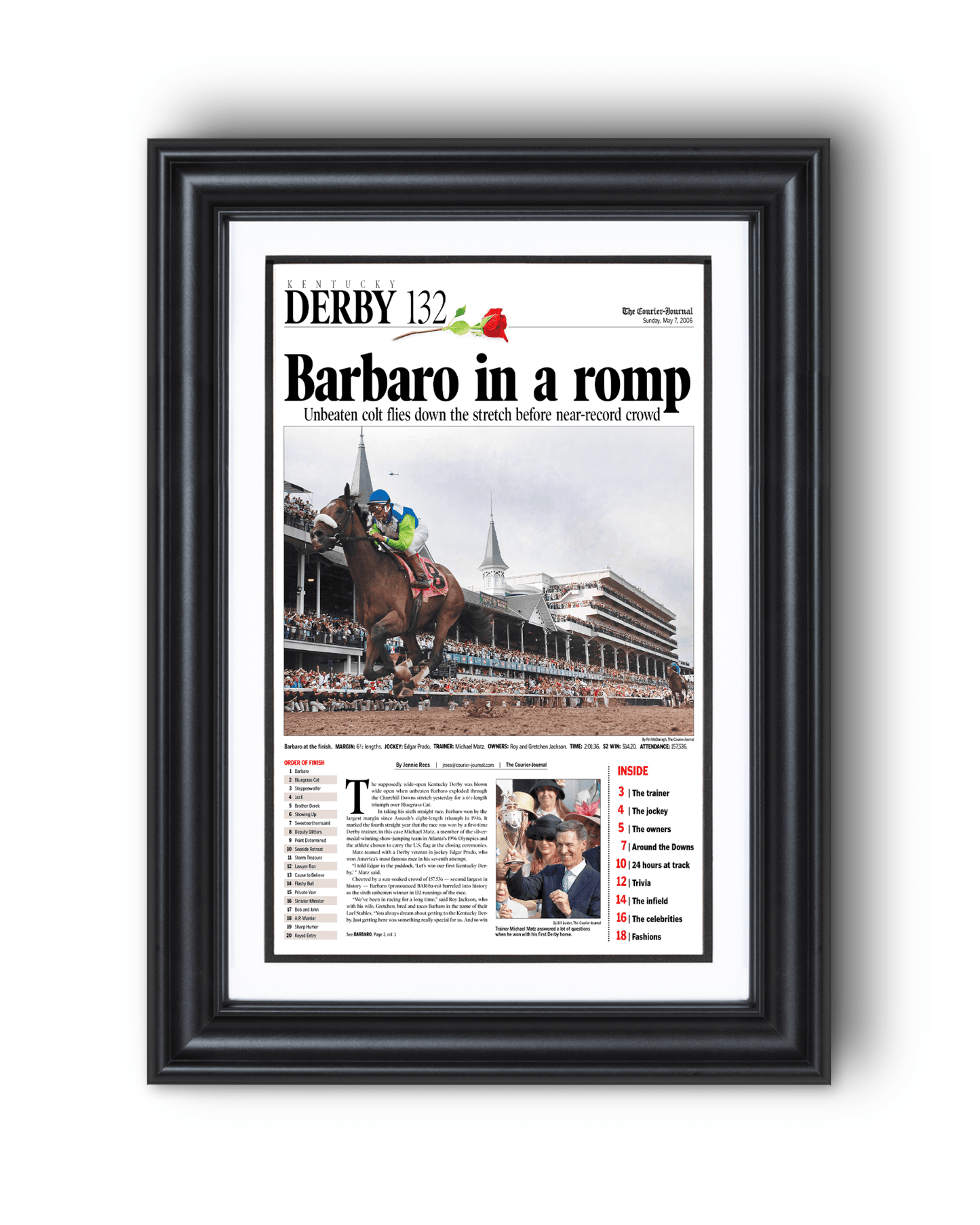 2006 Kentucky Derby "Barbaro in a Romp"Framed Front Page Newspaper - TitleGameFrames.com