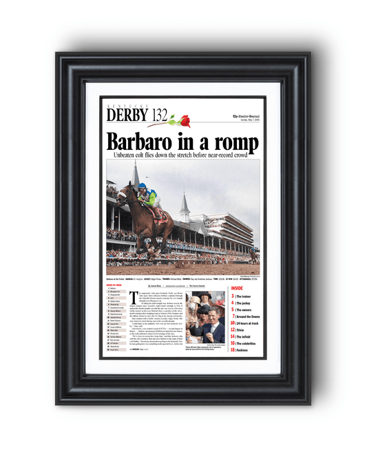 2006 Kentucky Derby "Barbaro in a Romp"Framed Front Page Newspaper - TitleGameFrames.com
