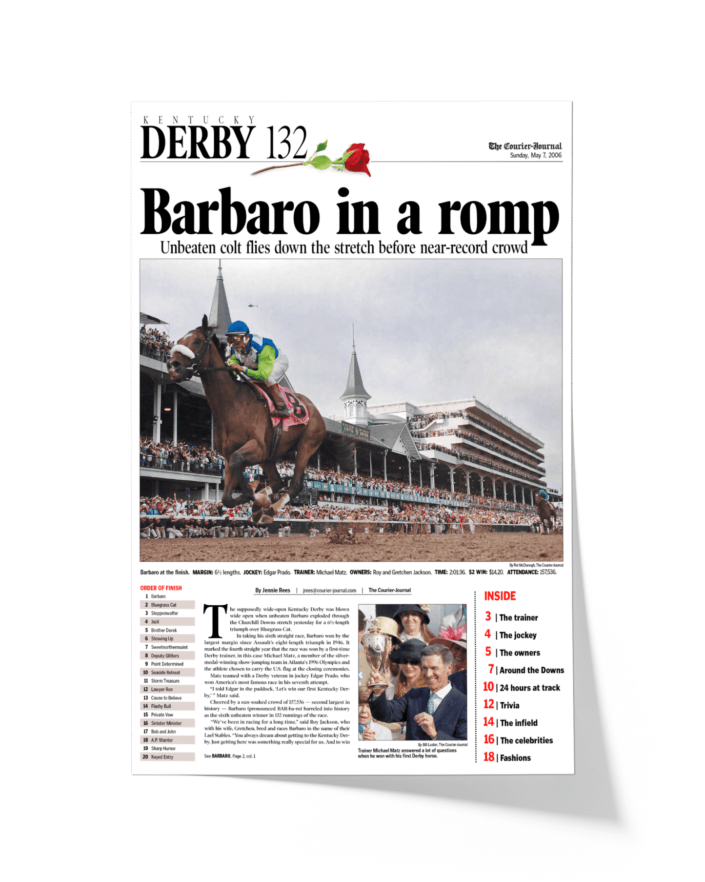 2006 Kentucky Derby "Barbaro in a Romp"Framed Front Page Newspaper - TitleGameFrames.com