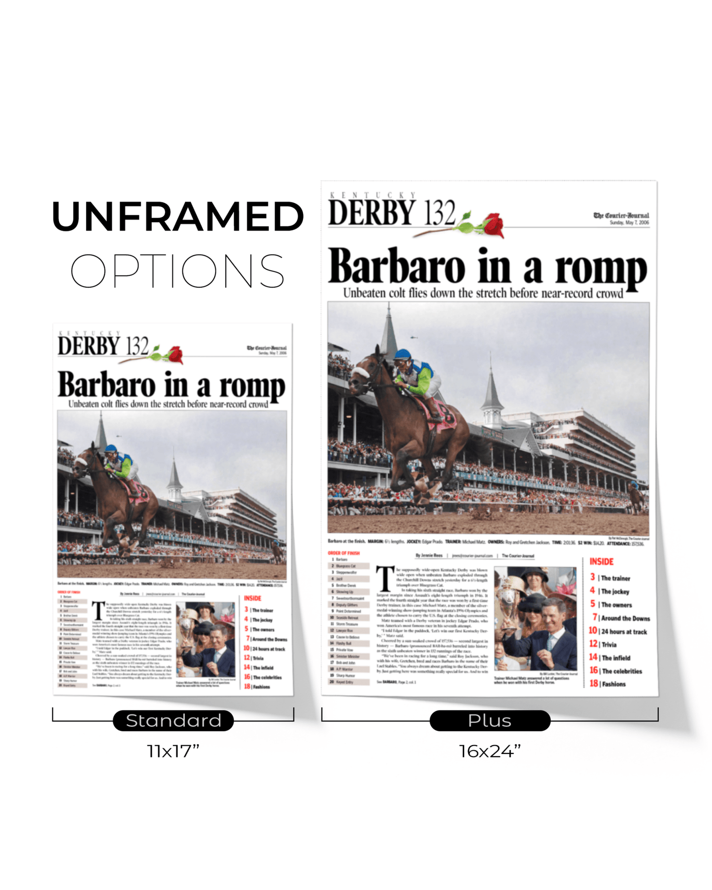2006 Kentucky Derby "Barbaro in a Romp"Framed Front Page Newspaper - TitleGameFrames.com