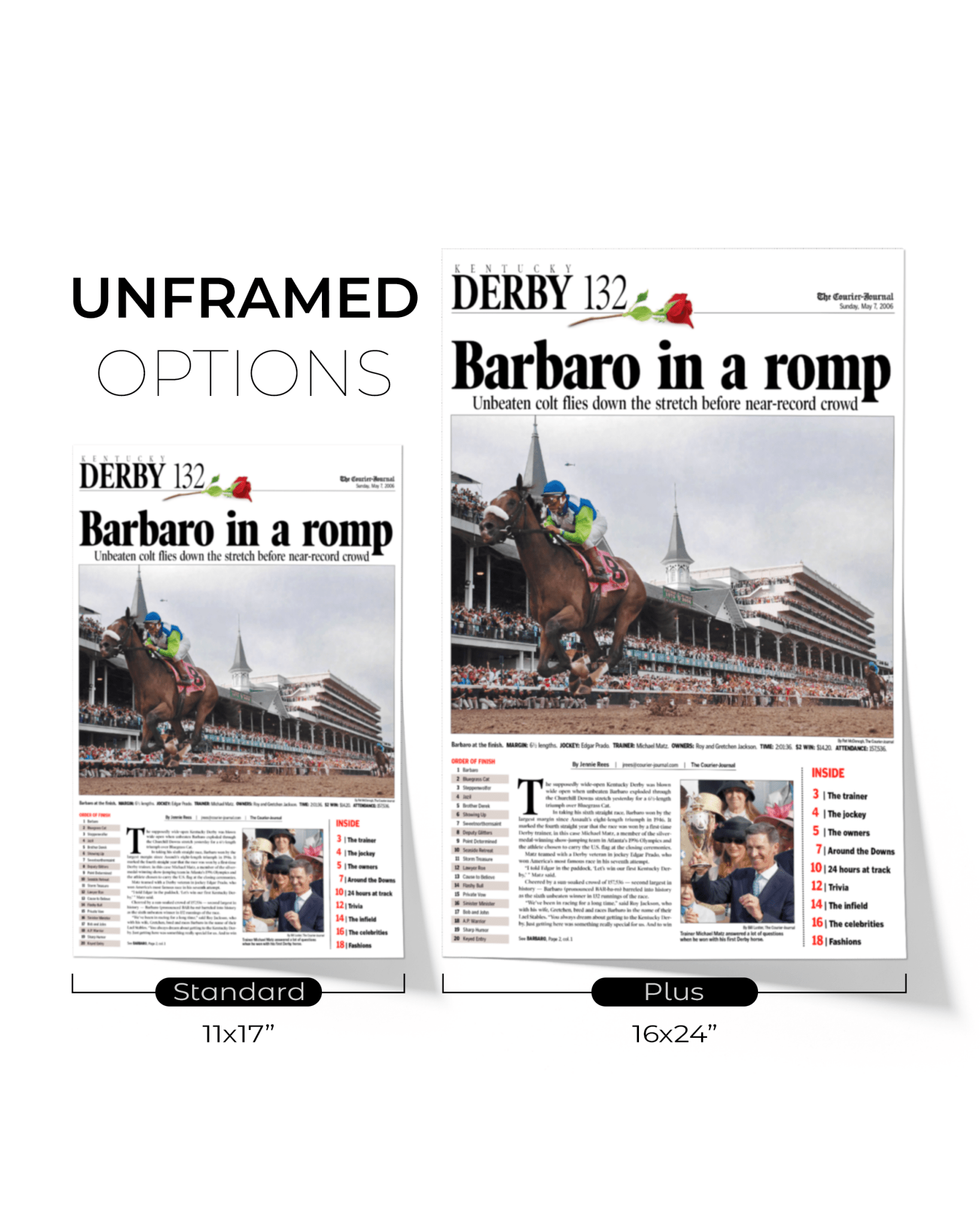 2006 Kentucky Derby "Barbaro in a Romp"Framed Front Page Newspaper - TitleGameFrames.com