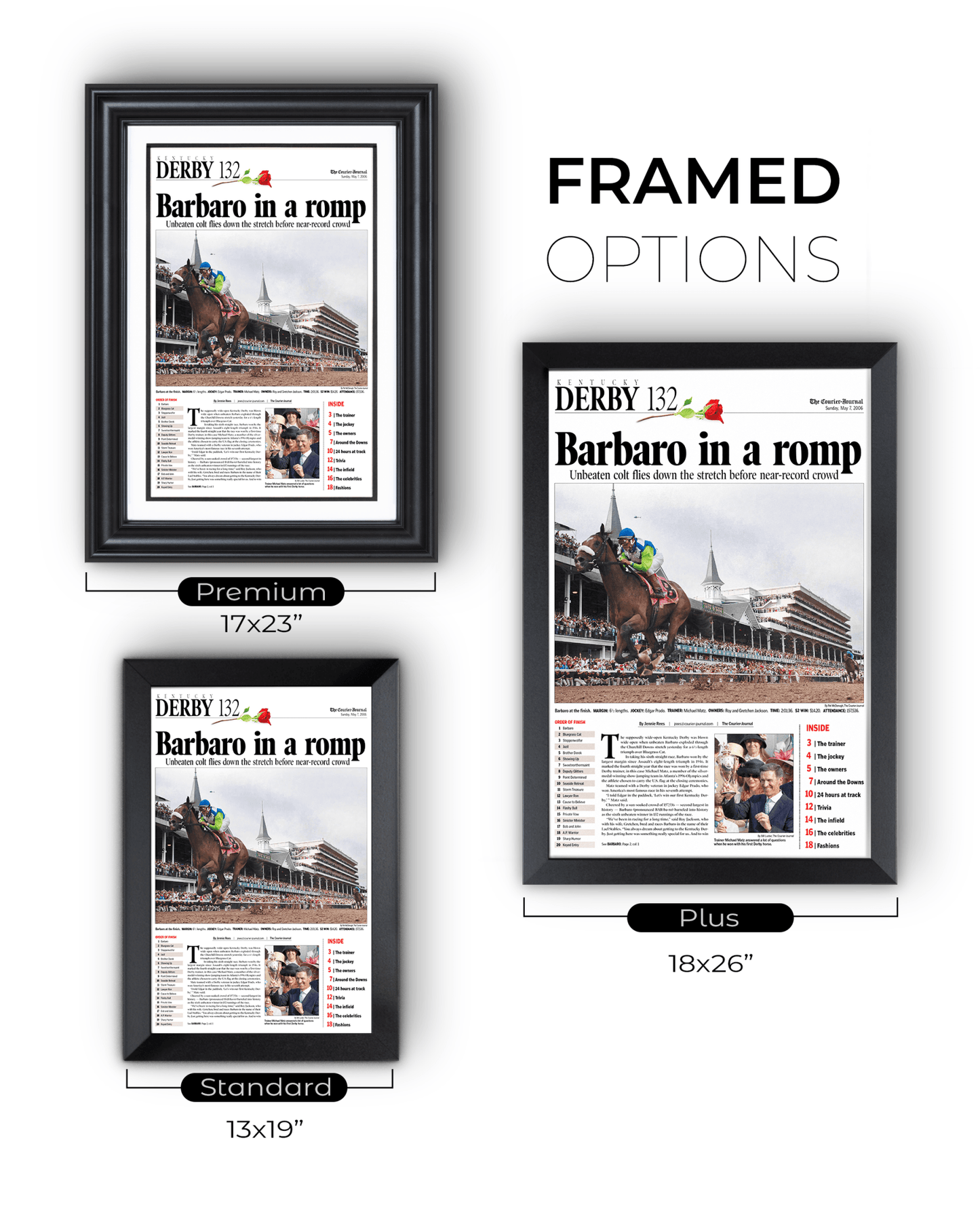 2006 Kentucky Derby "Barbaro in a Romp"Framed Front Page Newspaper - TitleGameFrames.com