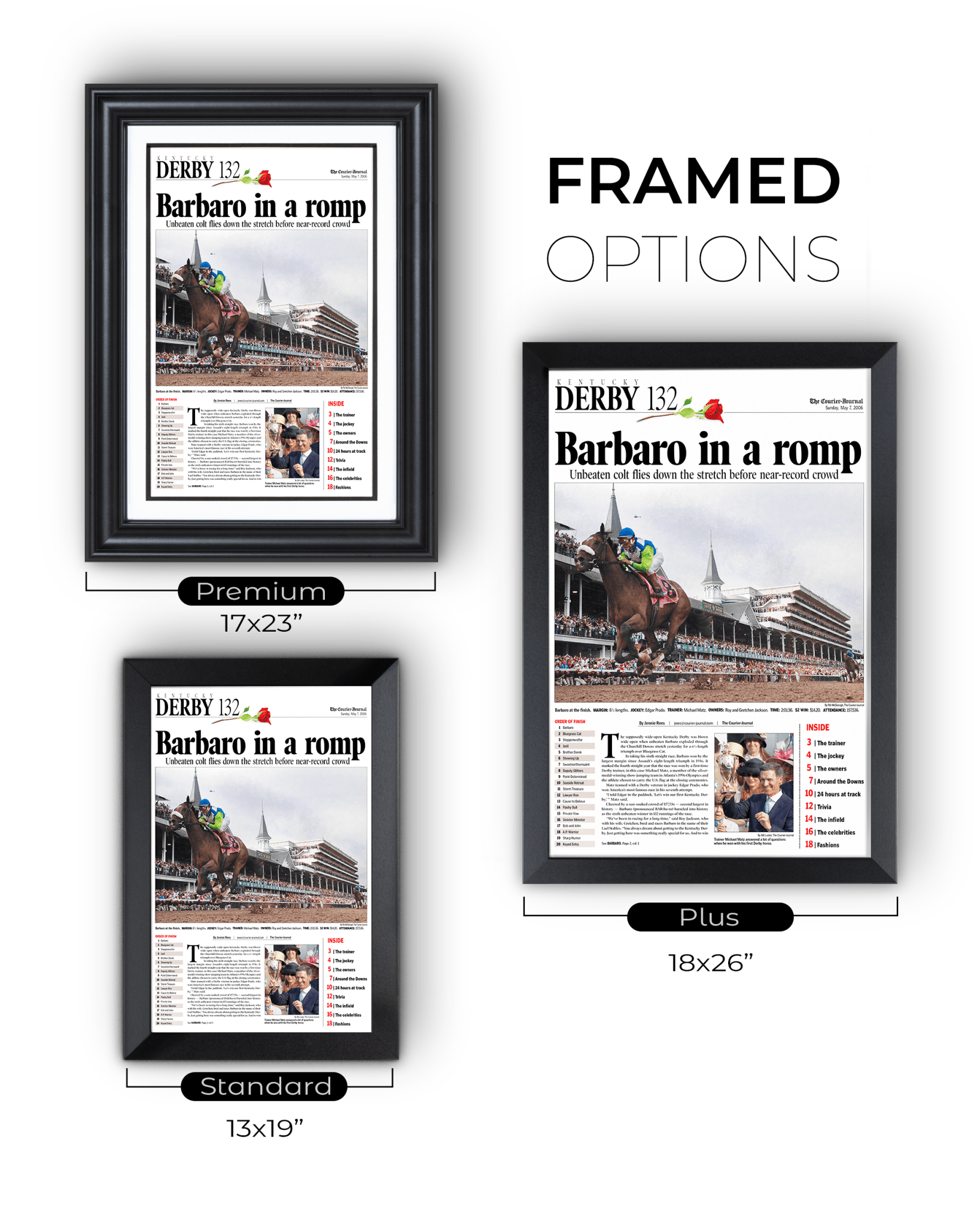2006 Kentucky Derby "Barbaro in a Romp"Framed Front Page Newspaper - TitleGameFrames.com