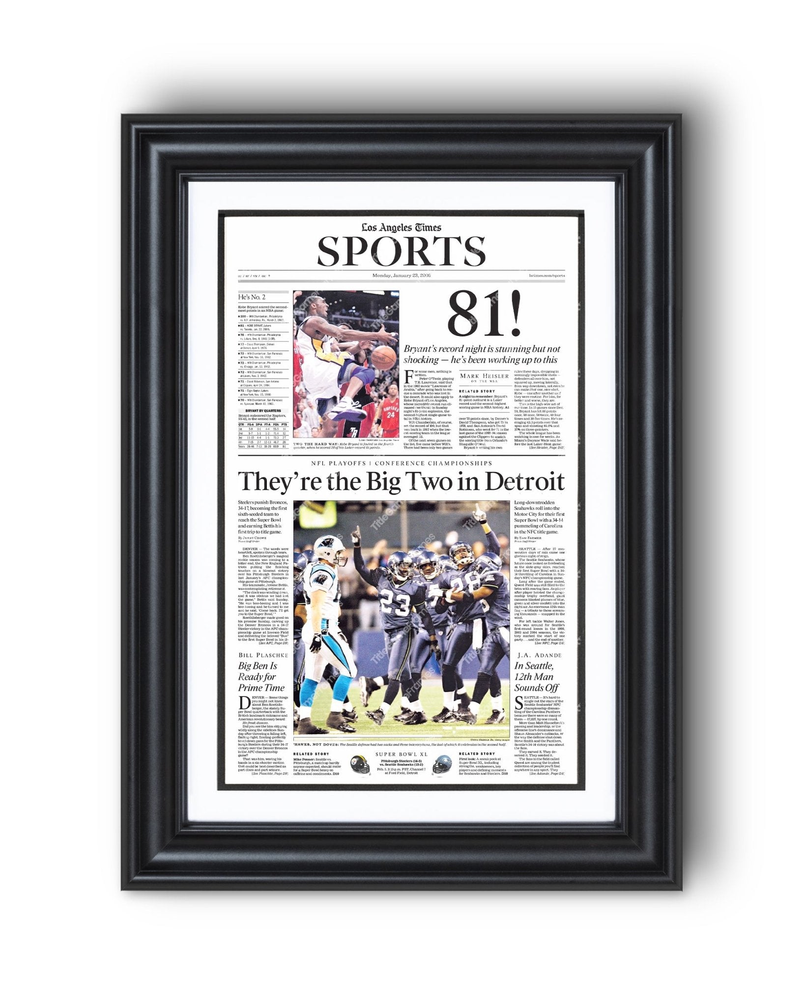 2006 Kobe Bryant 81 Point Game Framed Newspaper Front Page Print - Title Game Frames