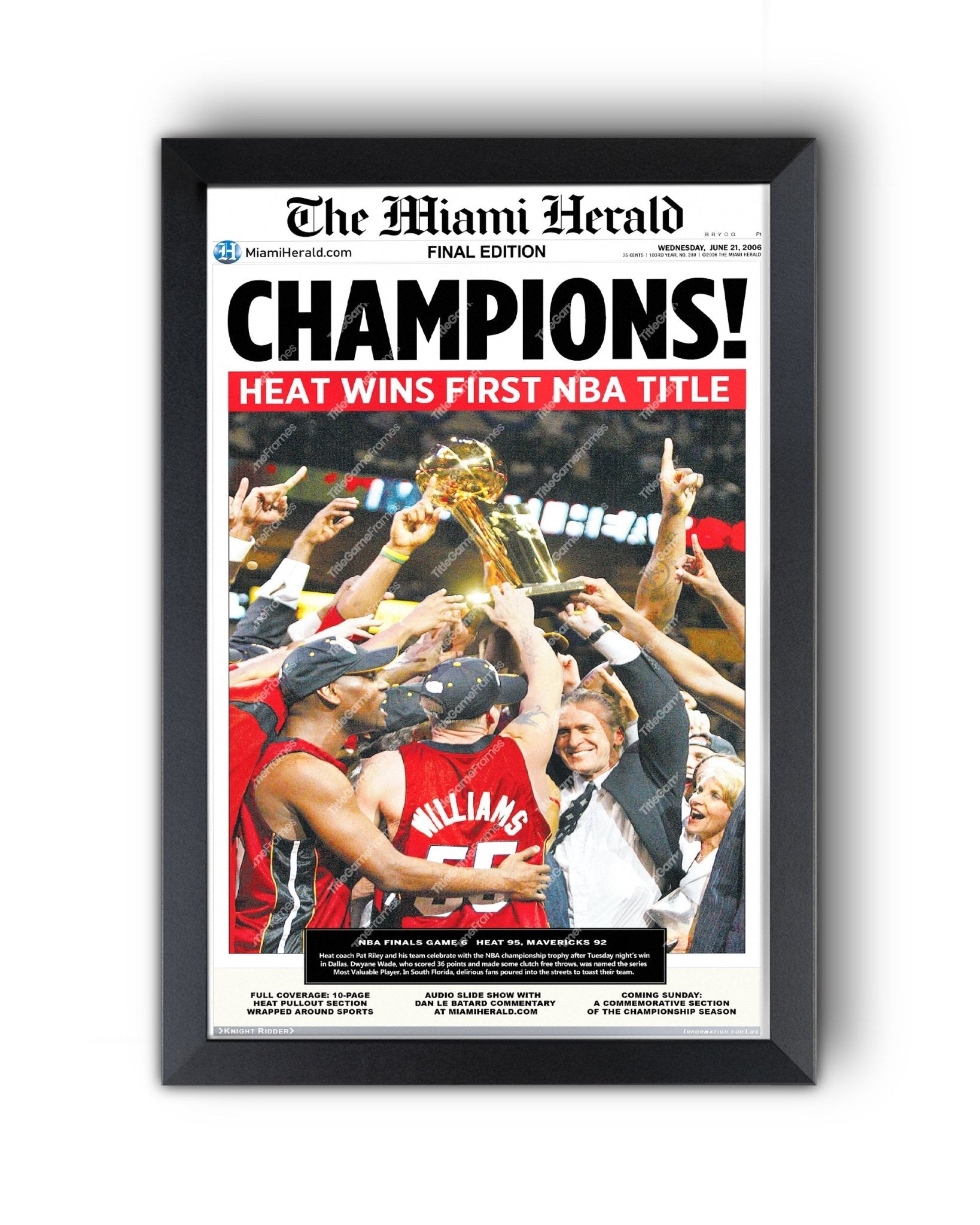 2006 Miami Heat NBA Champion Framed Newspaper Front Page Newspaper Print Pat Riley Dwyane Wade - Title Game Frames