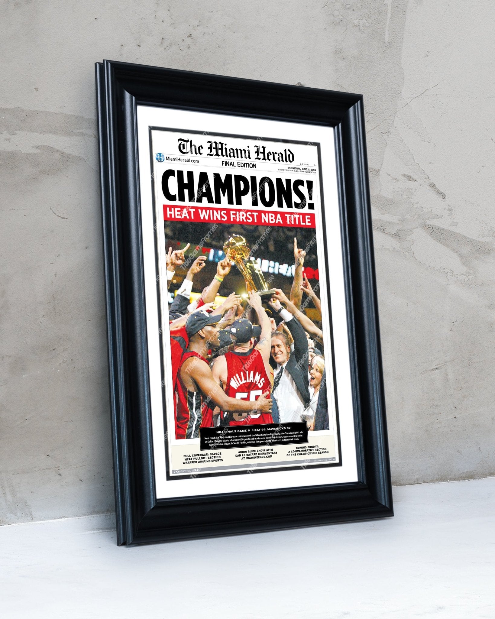 2006 Miami Heat NBA Champion Framed Newspaper Front Page Newspaper Print Pat Riley Dwyane Wade - Title Game Frames