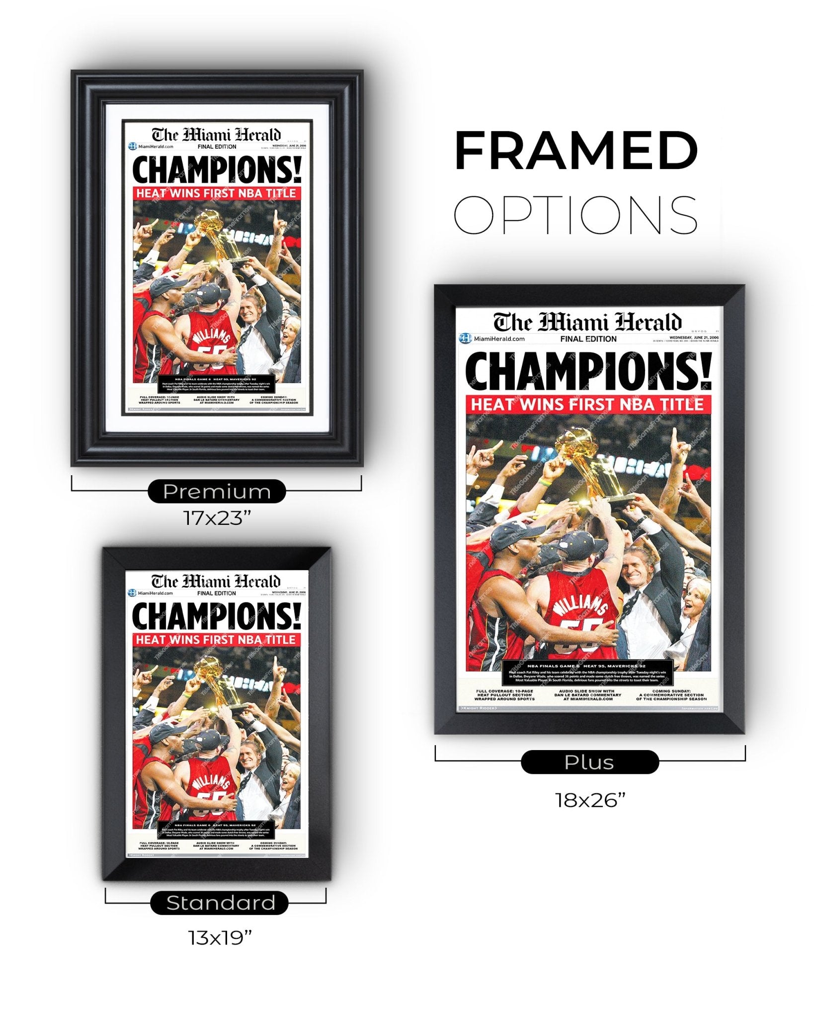 2006 Miami Heat NBA Champion Framed Newspaper Front Page Newspaper Print Pat Riley Dwyane Wade - Title Game Frames