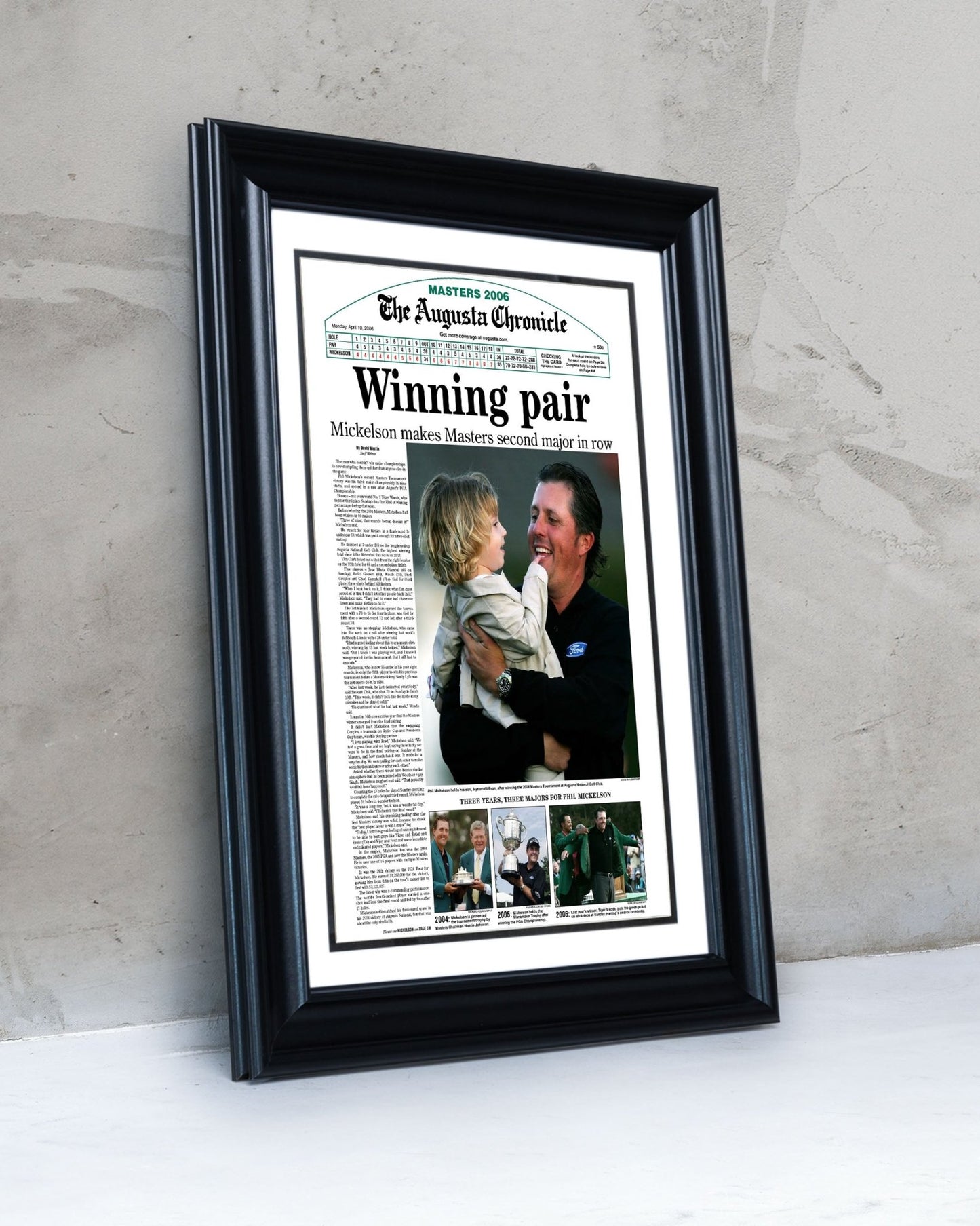 2006 Phil Mickelson Masters Champion 'Winning pair' Framed Newspaper - TitleGameFrames.com
