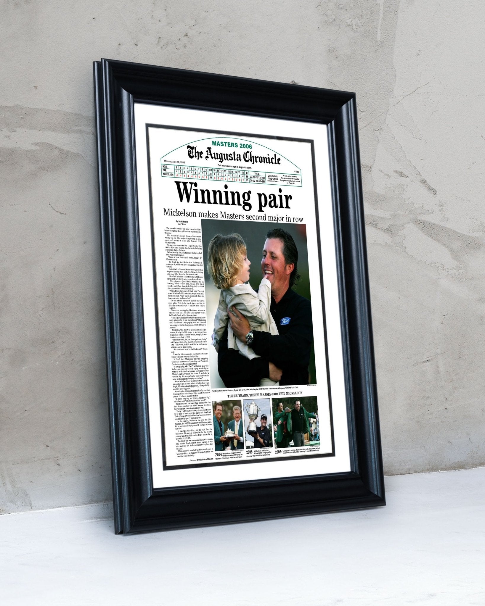 2006 Phil Mickelson Masters Champion 'Winning pair' Framed Newspaper - TitleGameFrames.com