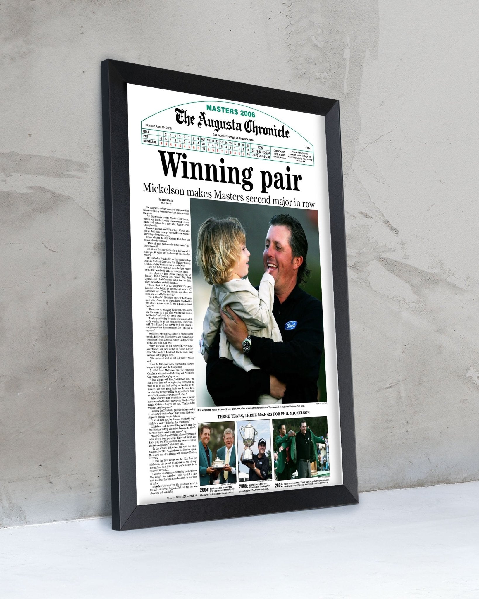2006 Phil Mickelson Masters Champion 'Winning pair' Framed Newspaper - TitleGameFrames.com