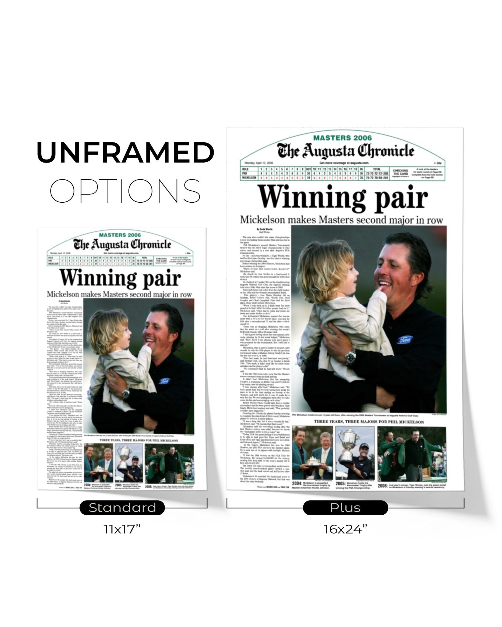 2006 Phil Mickelson Masters Champion 'Winning pair' Framed Newspaper - TitleGameFrames.com