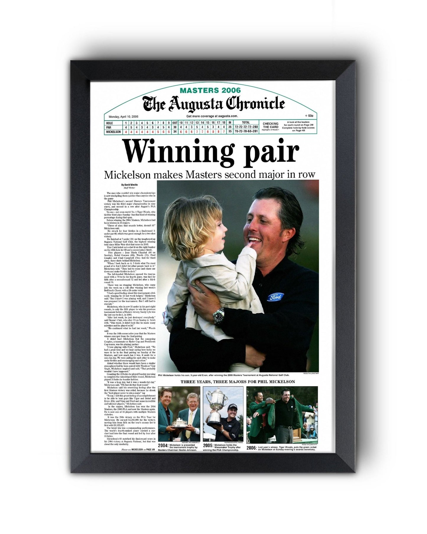 2006 Phil Mickelson Masters Champion 'Winning pair' Framed Newspaper - TitleGameFrames.com
