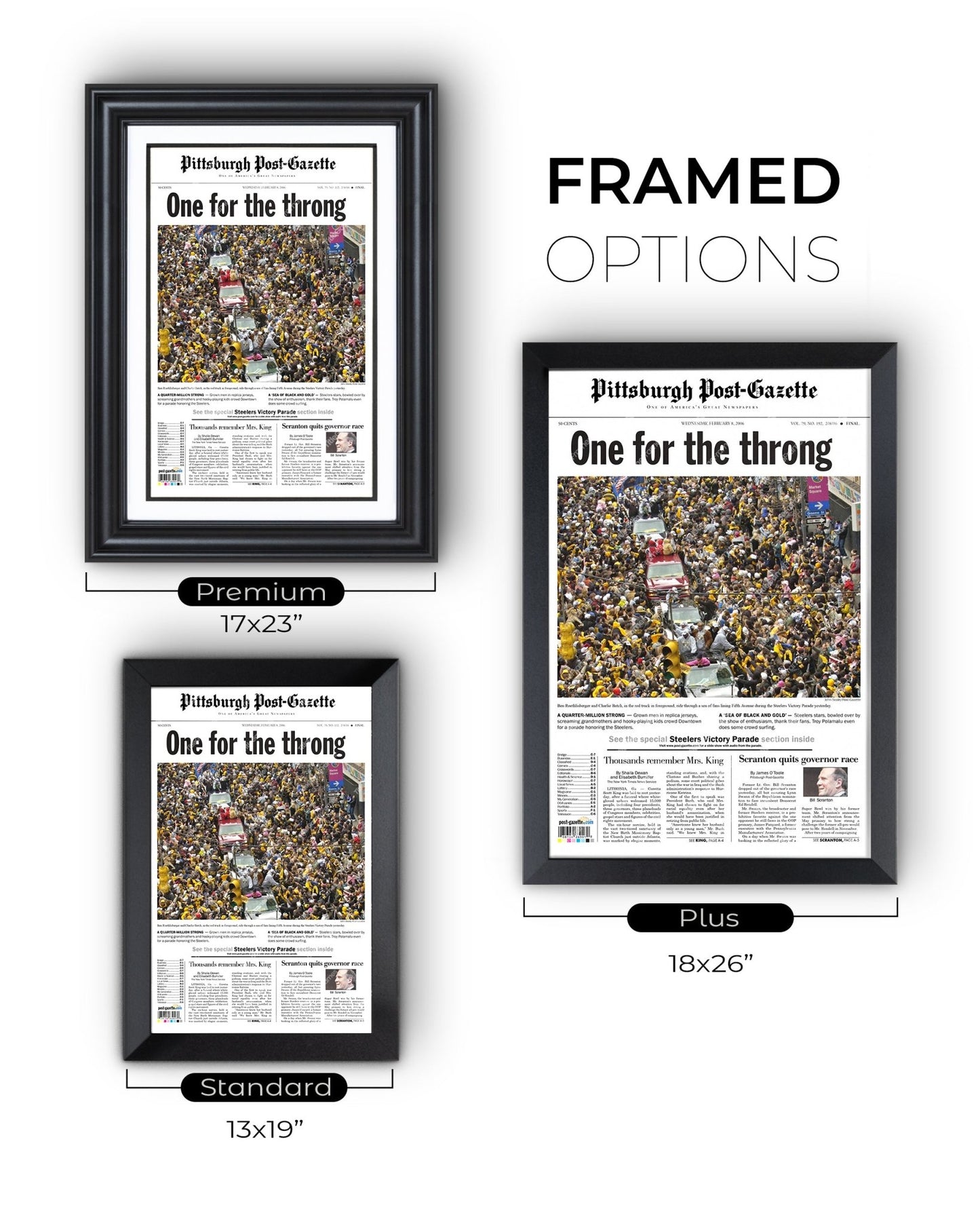 2006 Pittsburgh Steelers Parade Super Bowl Champions Framed Front Page Newspaper Print - Title Game Frames