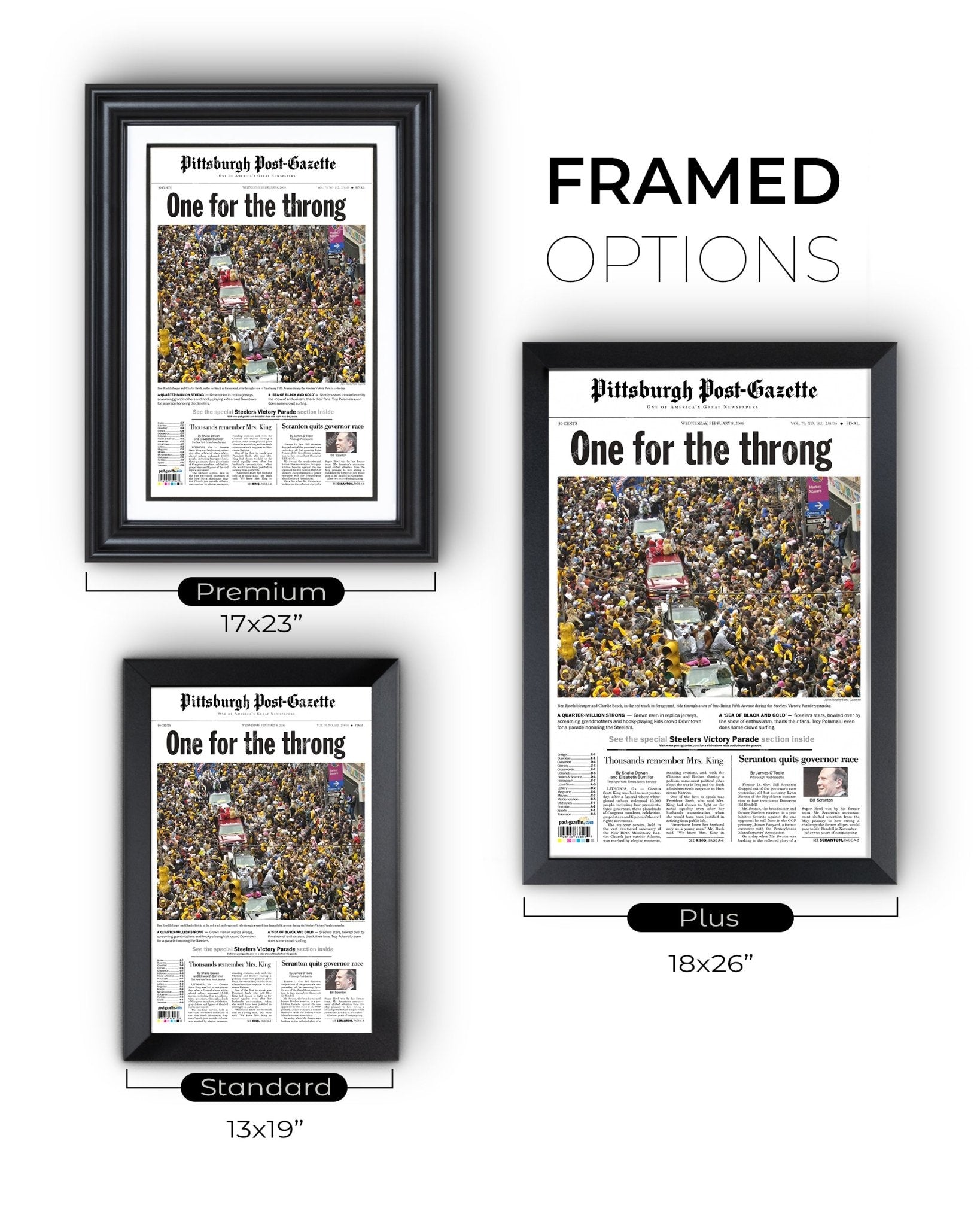 2006 Pittsburgh Steelers Parade Super Bowl Champions Framed Front Page Newspaper Print - Title Game Frames