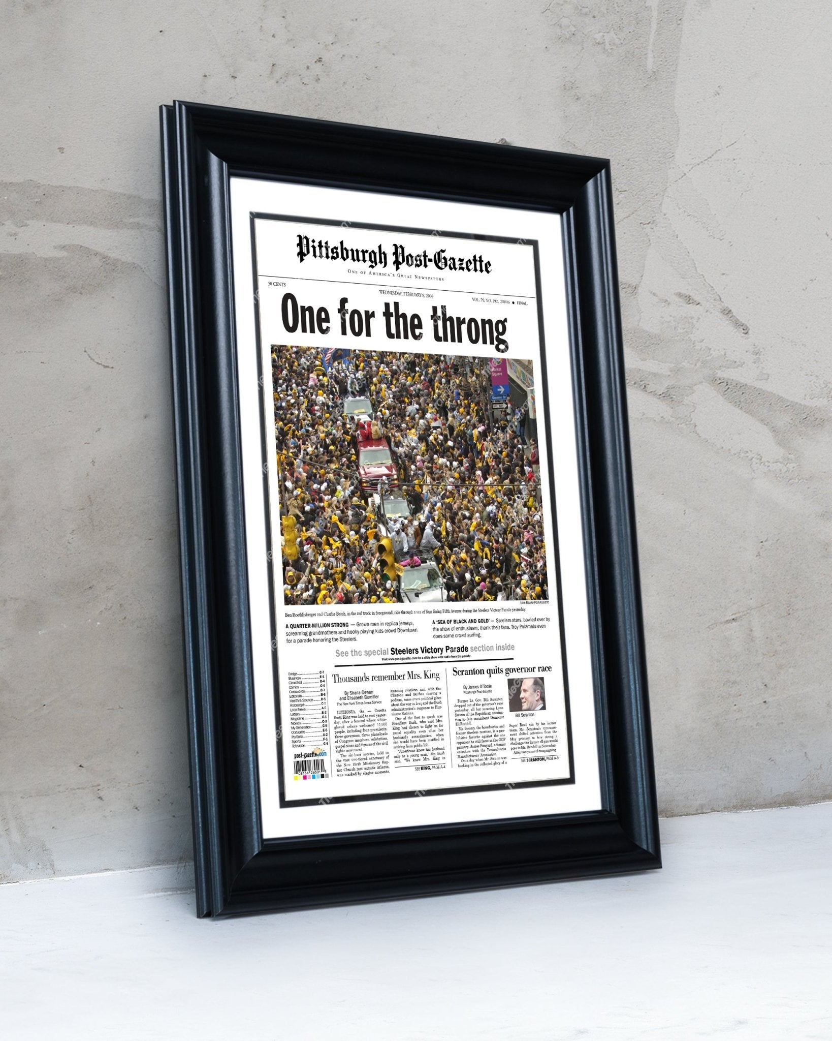 2006 Pittsburgh Steelers Parade Super Bowl Champions Framed Front Page Newspaper Print - Title Game Frames